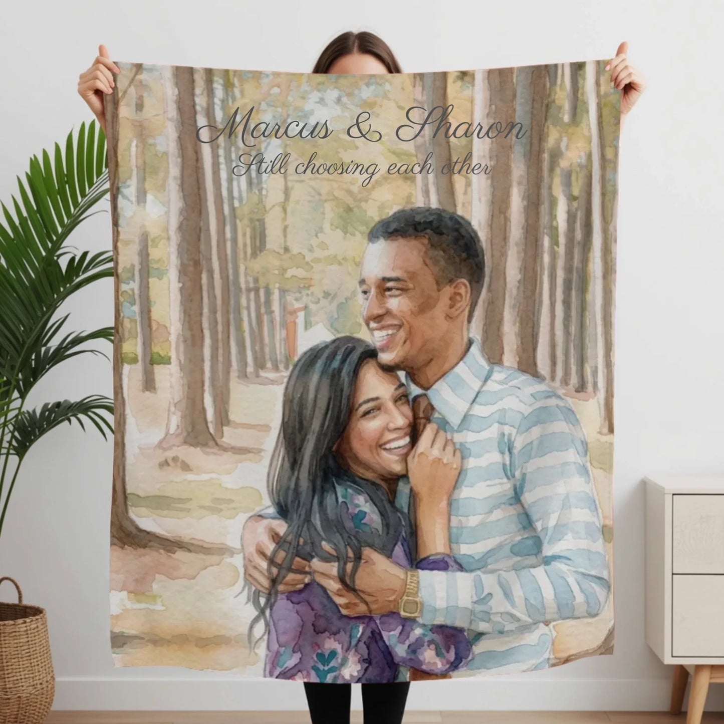 Woman Holding Fleece Blanket Closeup