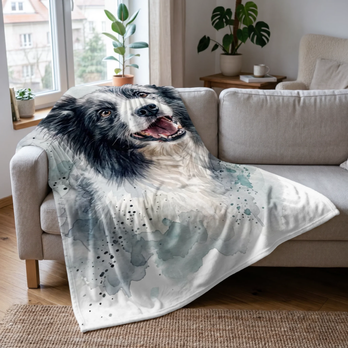 Watercolor Pet Portrait Blanket With Pet Name - Made From Your Pet's Photo - Personalized