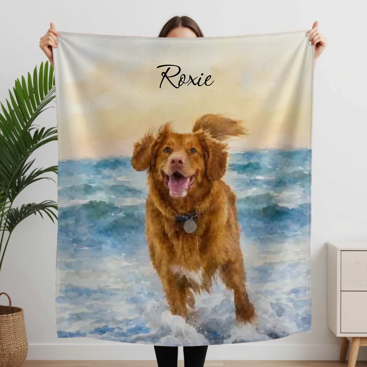 Woman Holding Fleece Blanket Closeup