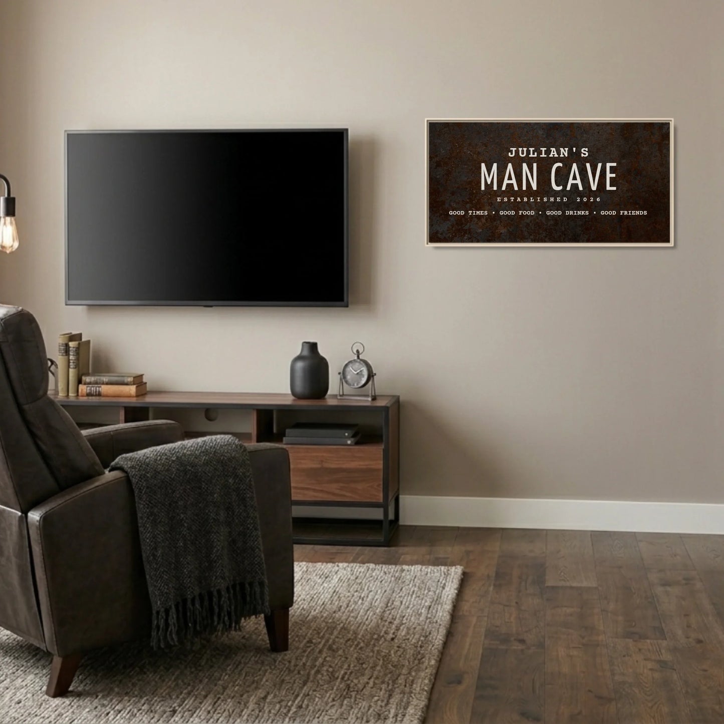 Man Cave Natural Frame Wide Format 2.1 Canvas Mockup