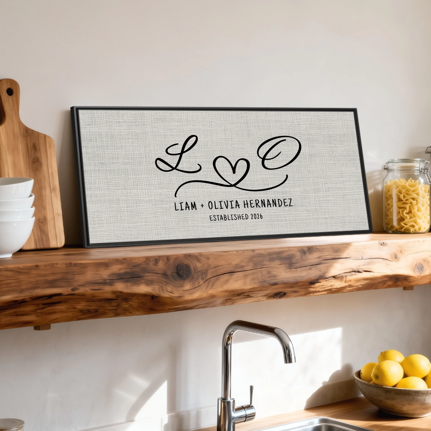 Shelf over kitchen sink black framed wide format 2.1
