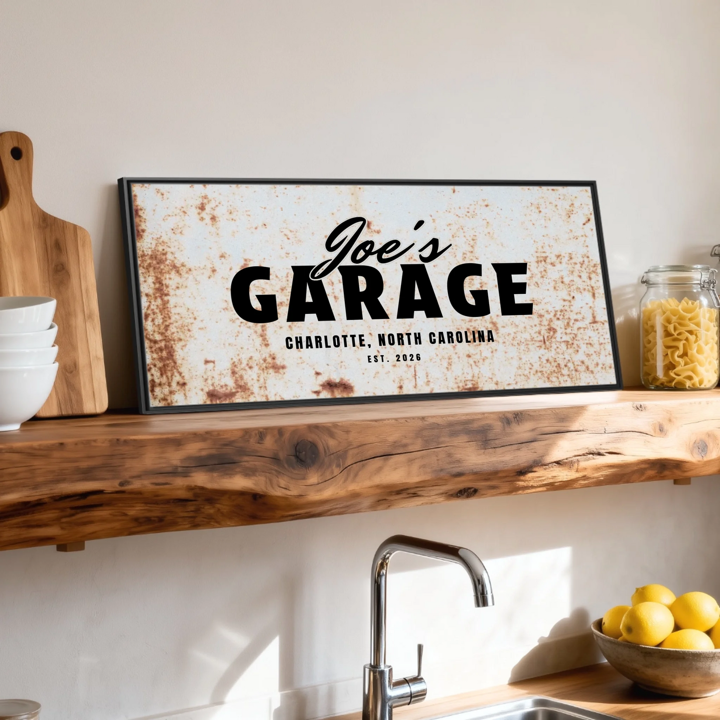 Shelf over kitchen sink black framed wide format 2.1