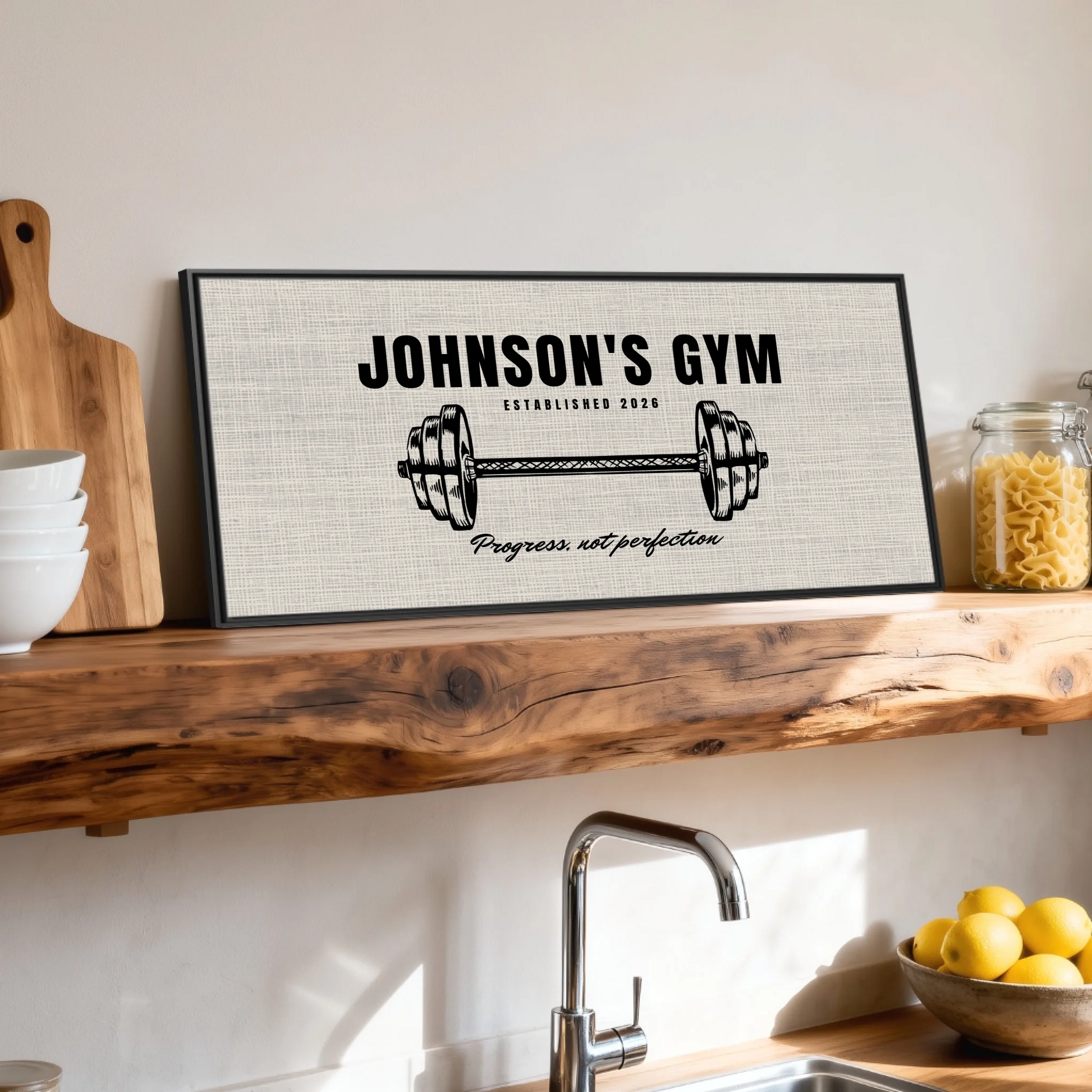 Shelf over kitchen sink black framed wide format 2.1