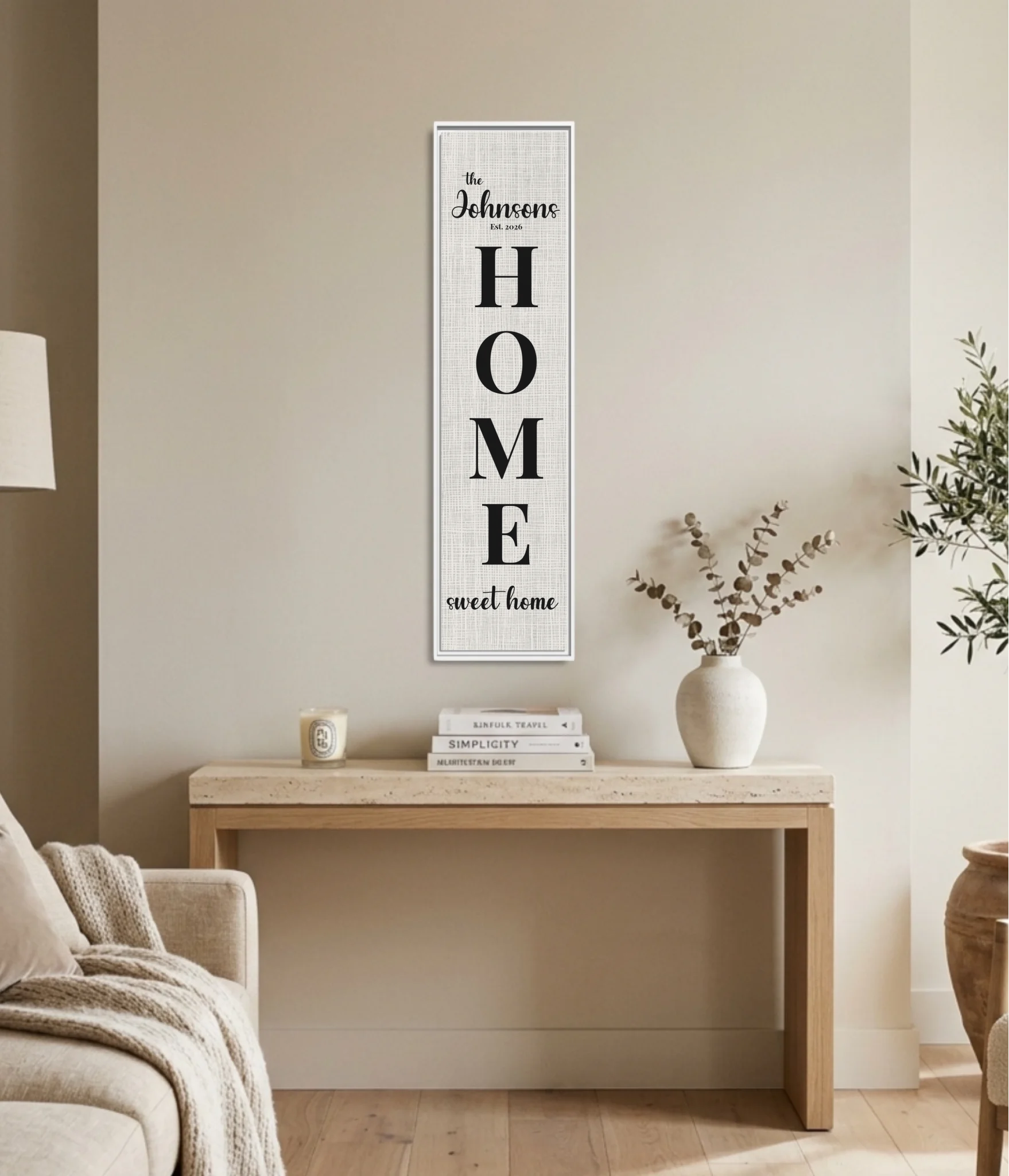 Vertical White Fr on Wall Panoramic 1.3 Canvas Mockup