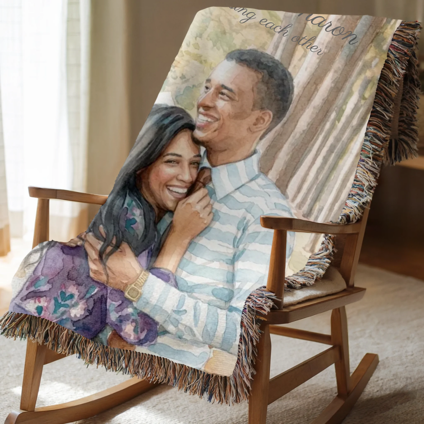 Watercolor Photo Blanket Personalized with Names & Message - Personalized