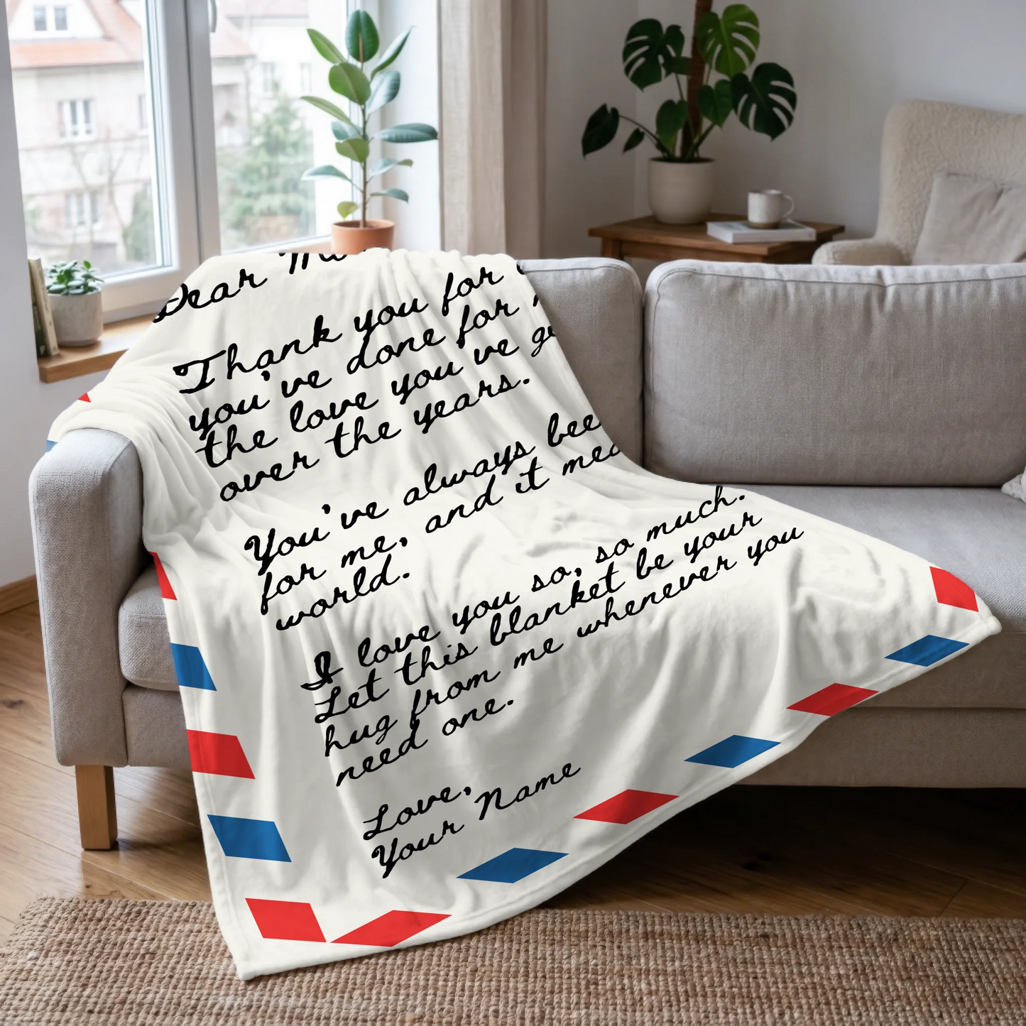 Heartfelt Letter & Name Airmail Design Handwritten Blanket - Type Your Custom Letter - Personalized