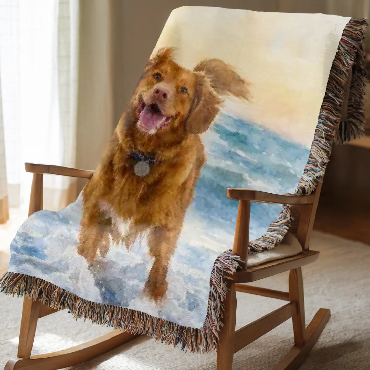 Watercolor Pet Scene Blanket With Pet Name - Made From Your Pet's Photo - Personalized