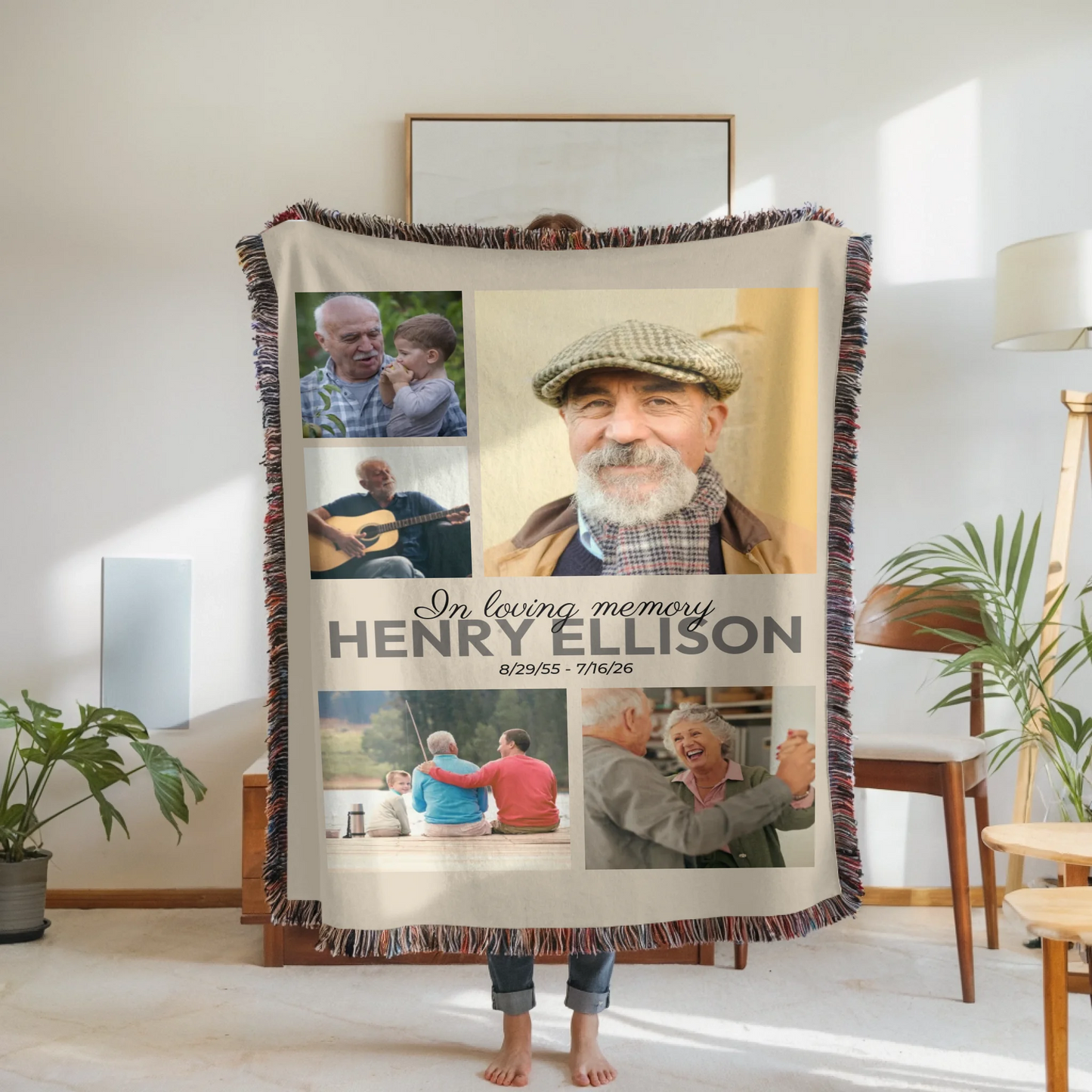 Woven Blanket Woman Holding for use as mockup within TeeinBlue-Background