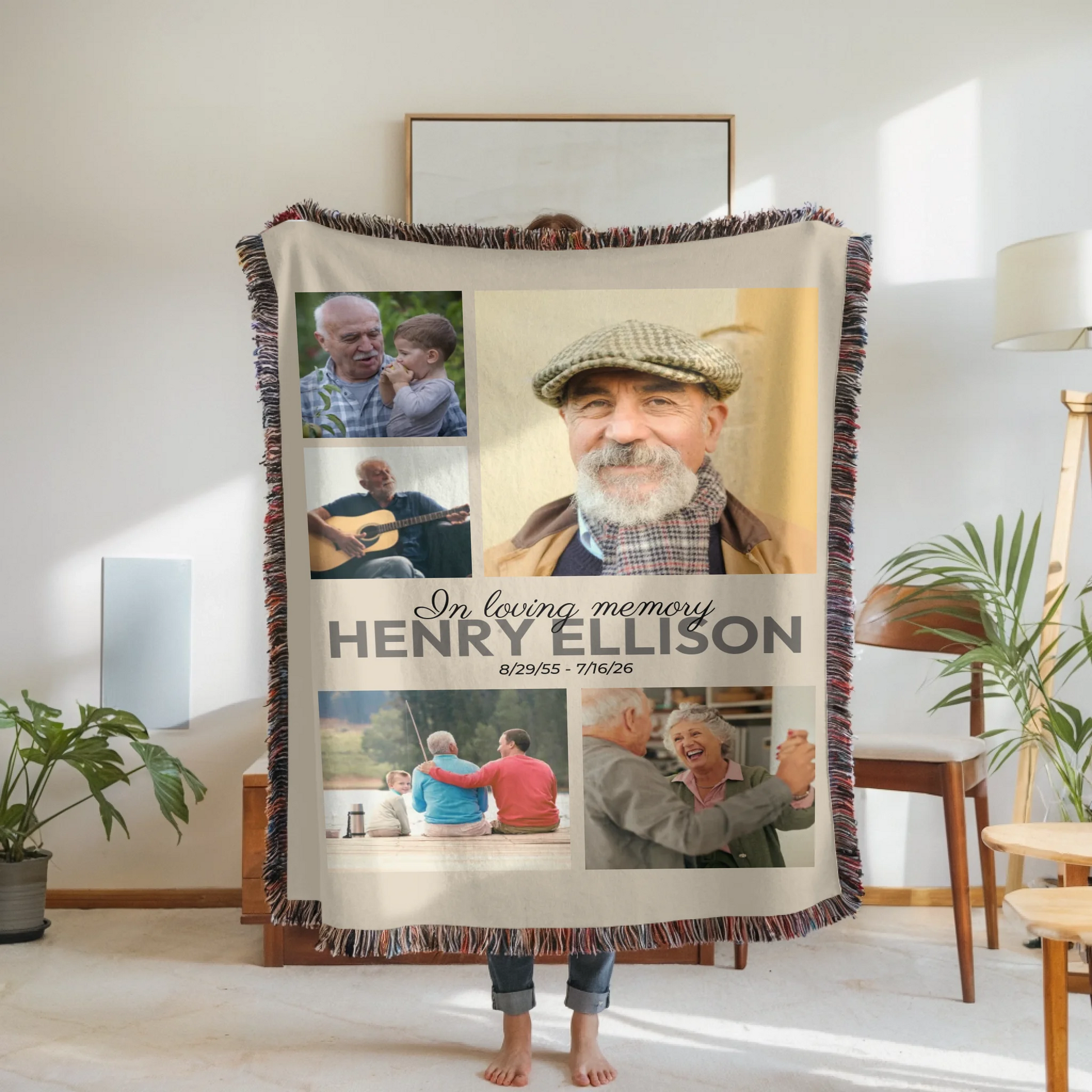 Woven Blanket Woman Holding for use as mockup within TeeinBlue-Background