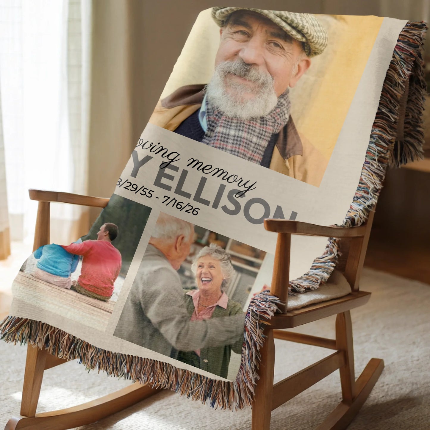 In Loving Memory Blanket 5-Photo Collage with Name & Memorial Dates - Personalized