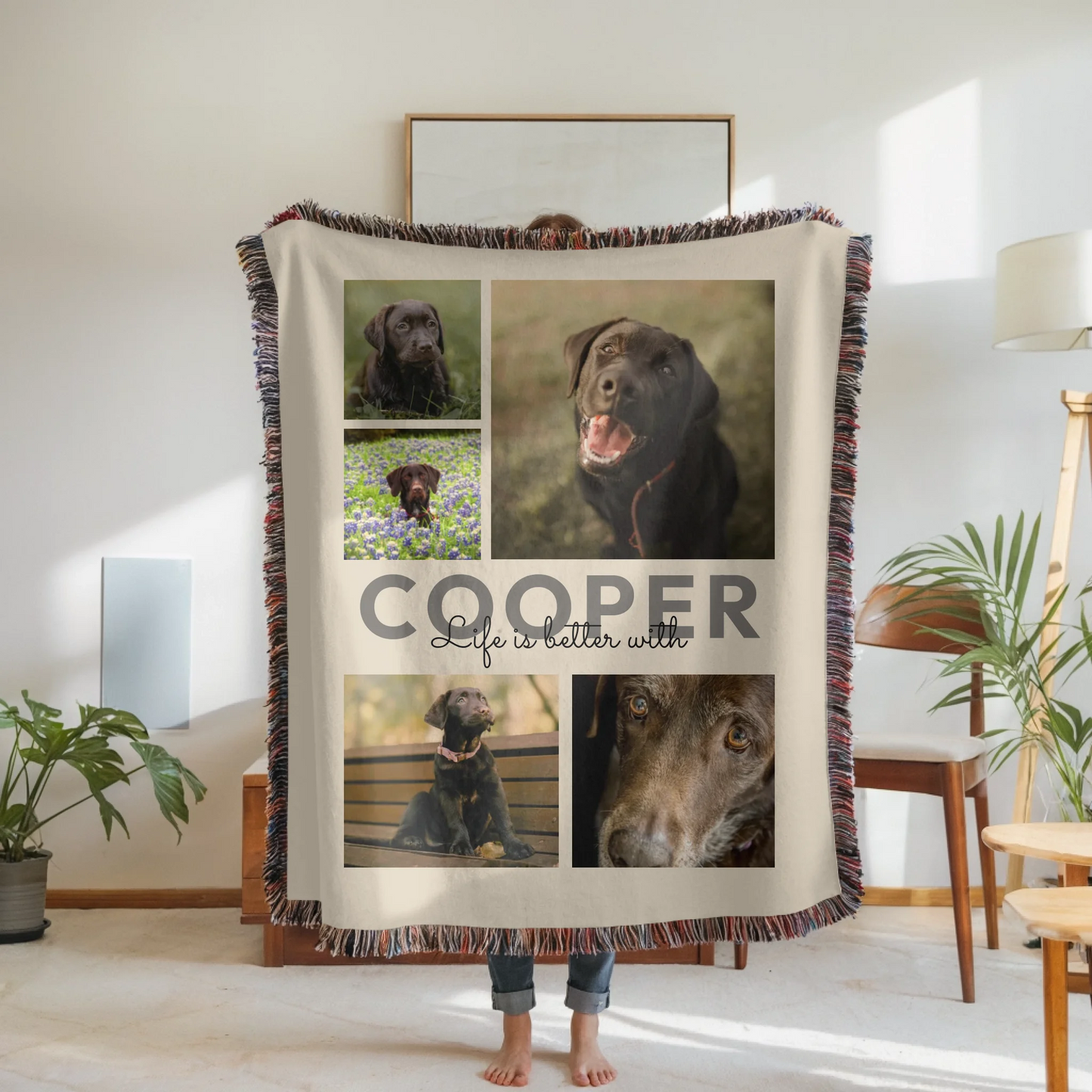 Woven Blanket Woman Holding for use as mockup within TeeinBlue-Background