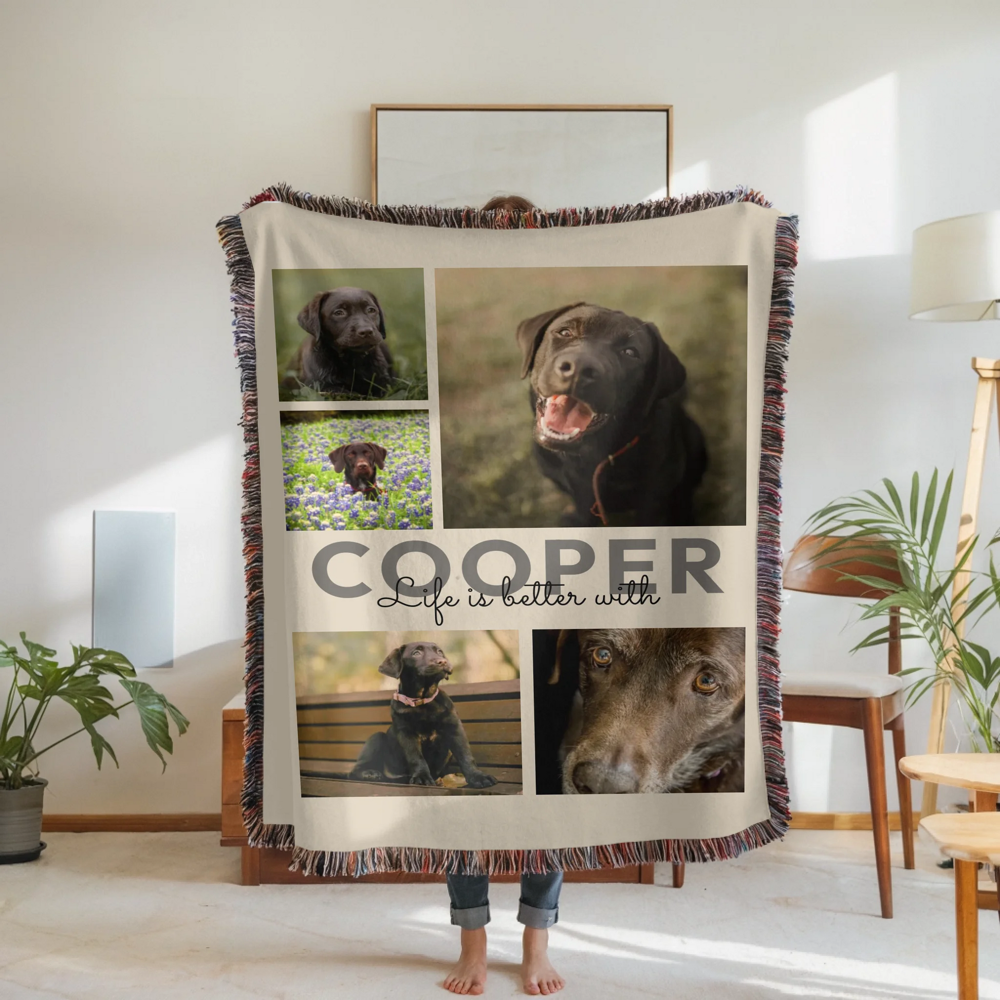 Woven Blanket Woman Holding for use as mockup within TeeinBlue-Background