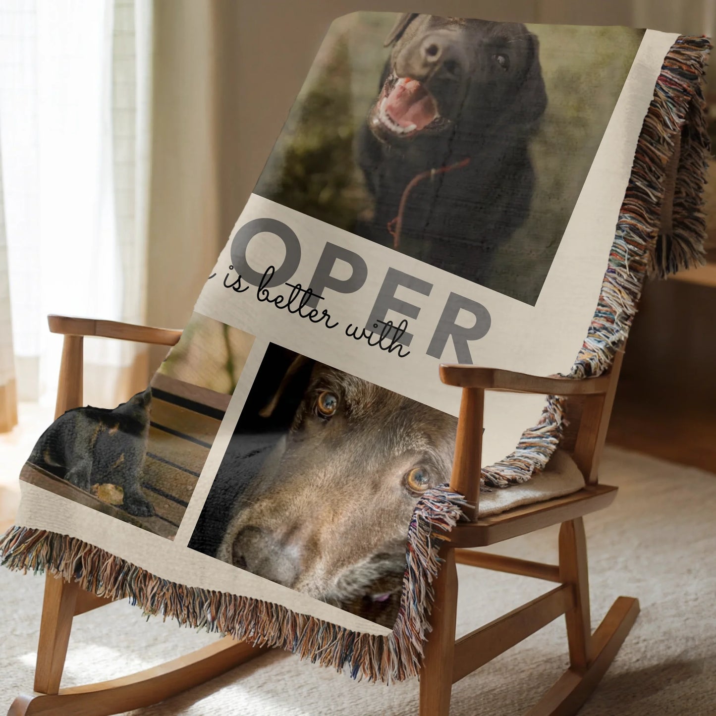 Pet Photo Blanket - Pet's Name, Message & 5-Photo Collage - Personalized