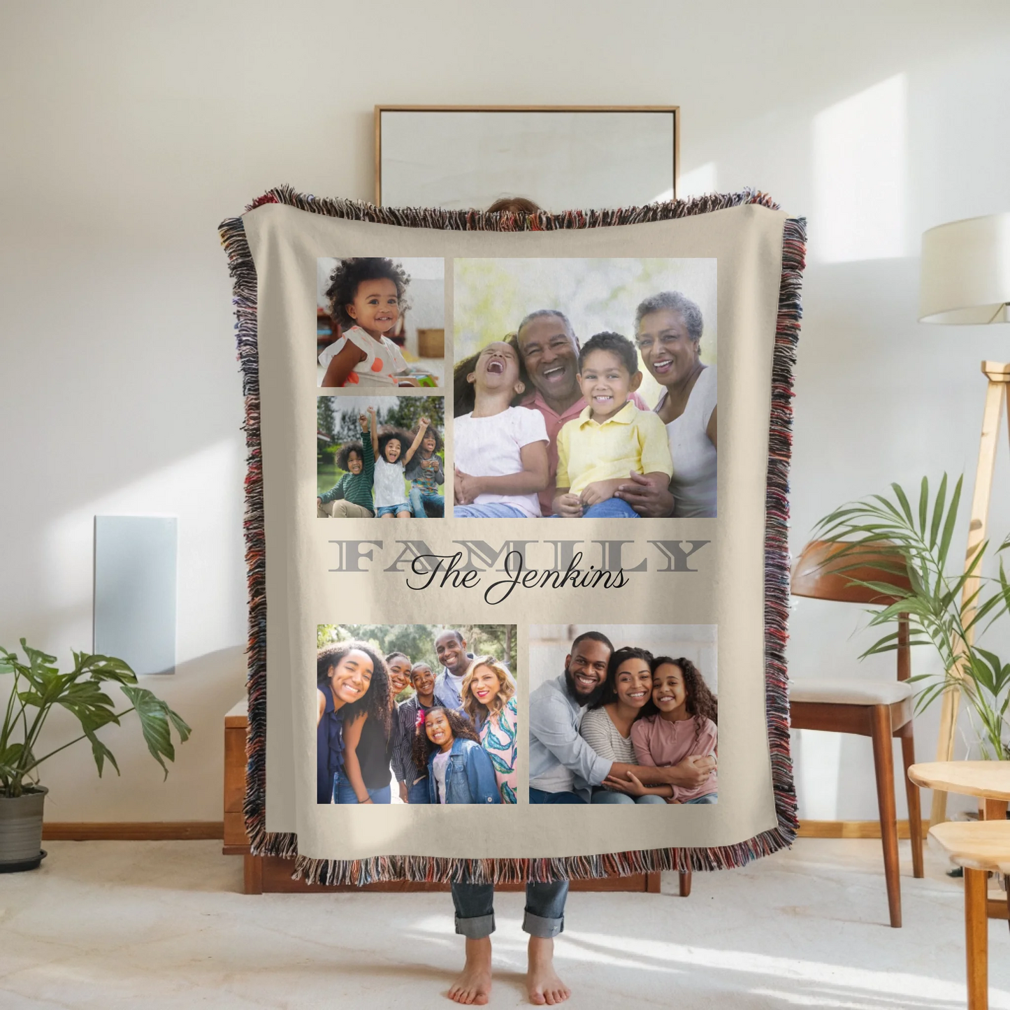 Woven Blanket Woman Holding for use as mockup within TeeinBlue-Background