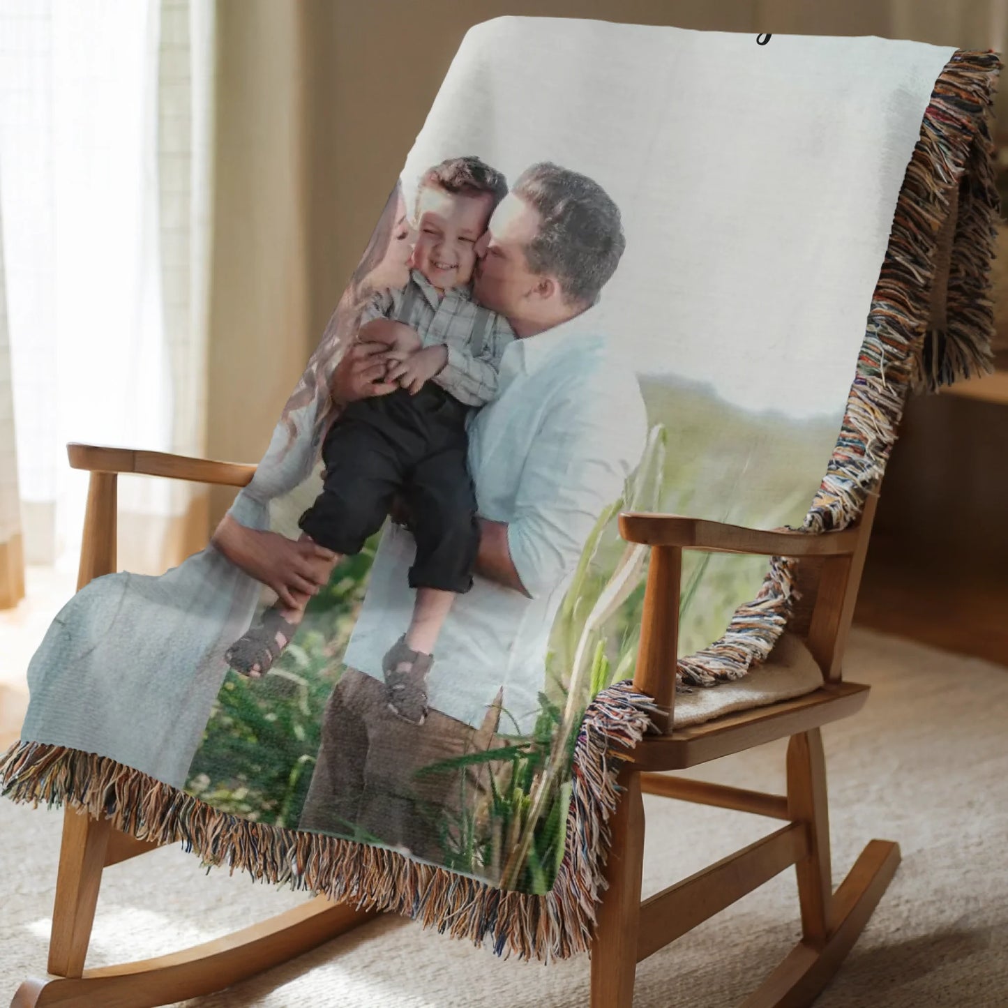 Family Photo Blanket with Name or Message - Personalized