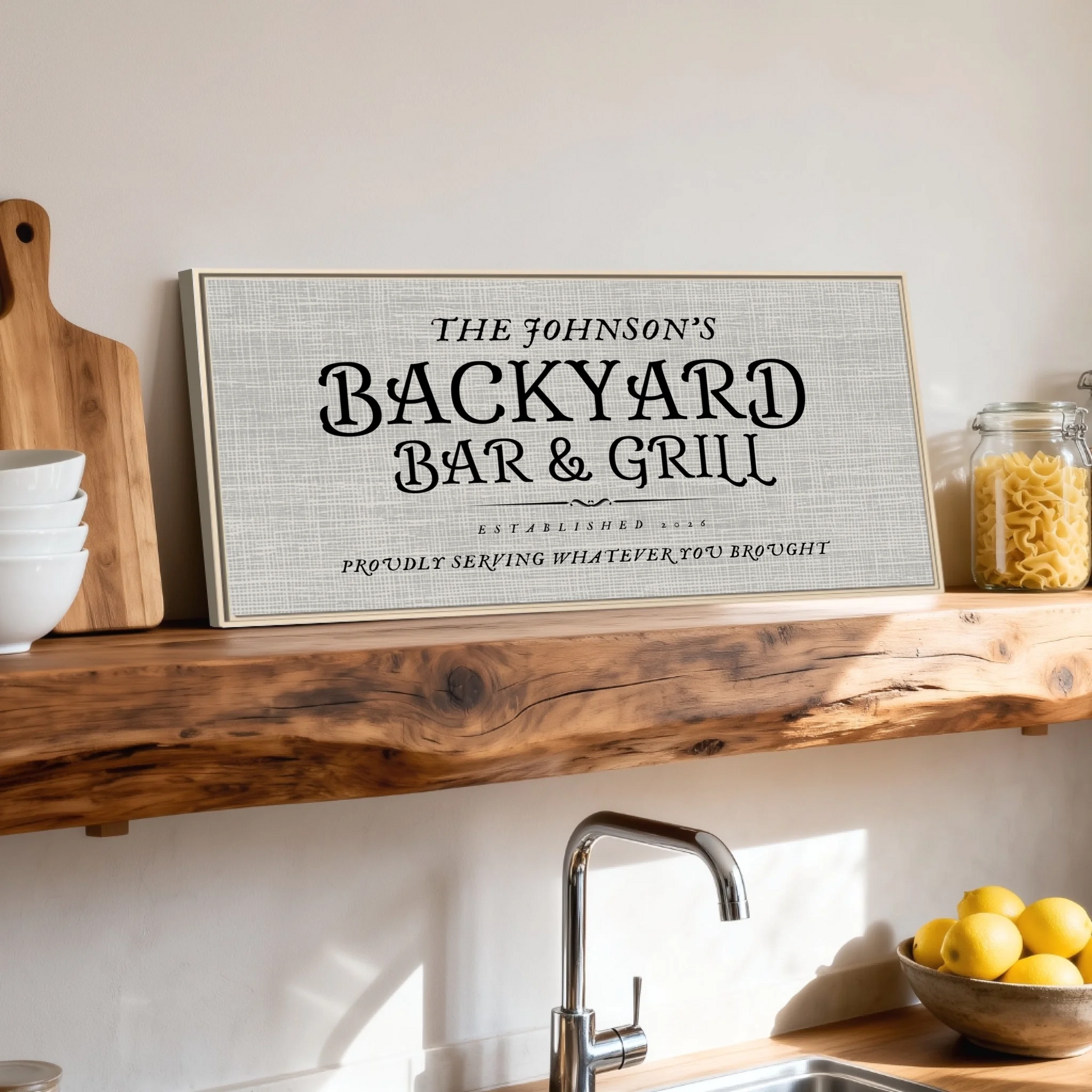 Shelf over kitchen sink natural framed wide format 2.1