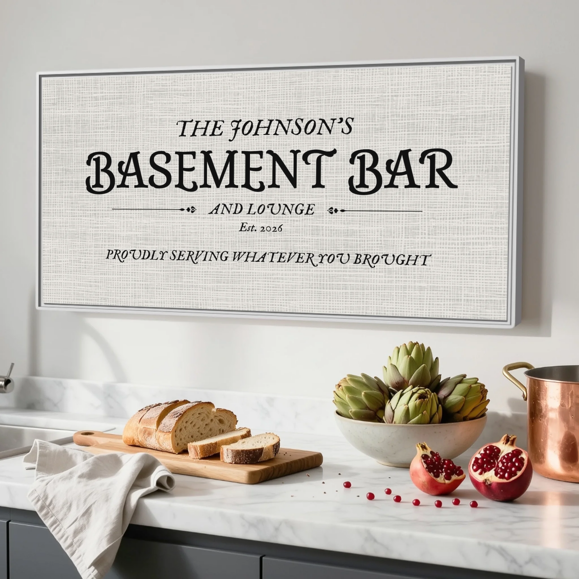 Kitchen White Framed Wide Format 2.1 Canvas Mockup