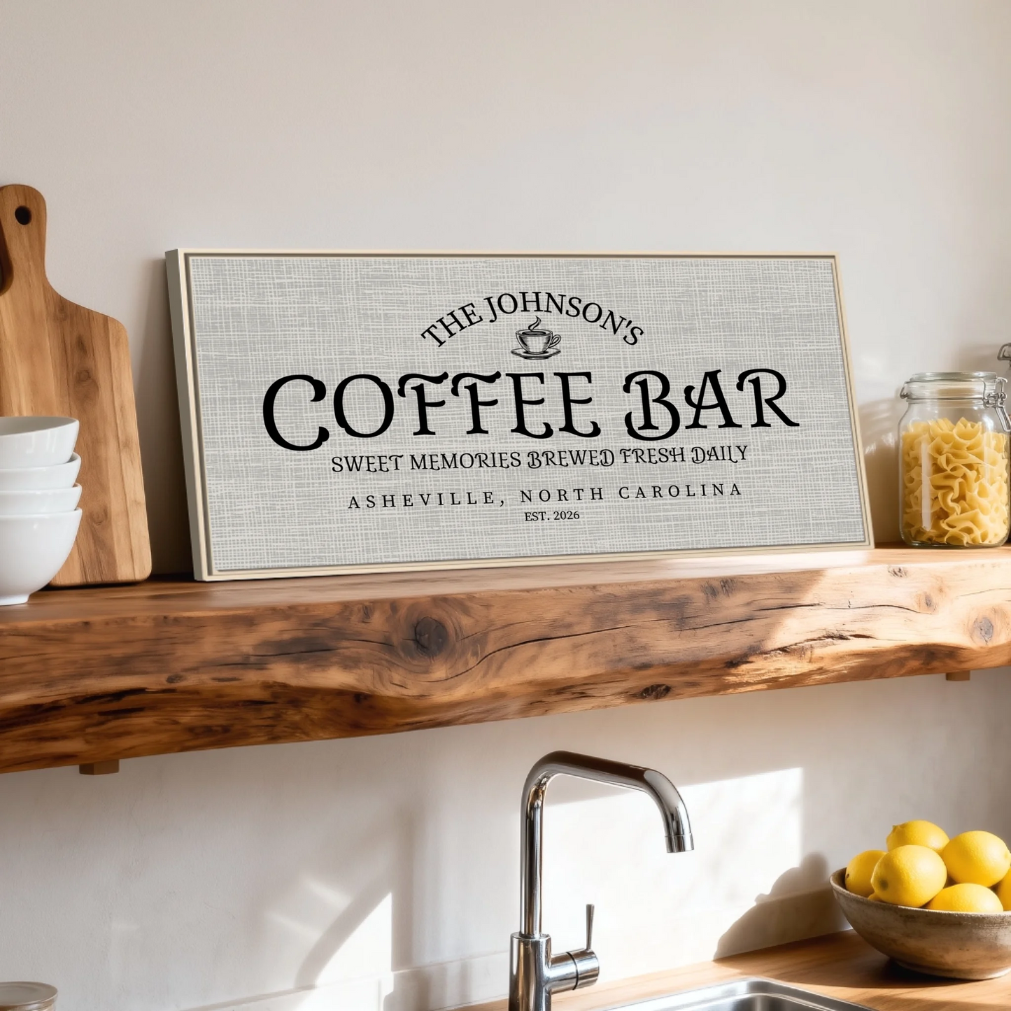Shelf over kitchen sink natural framed wide format 2.1