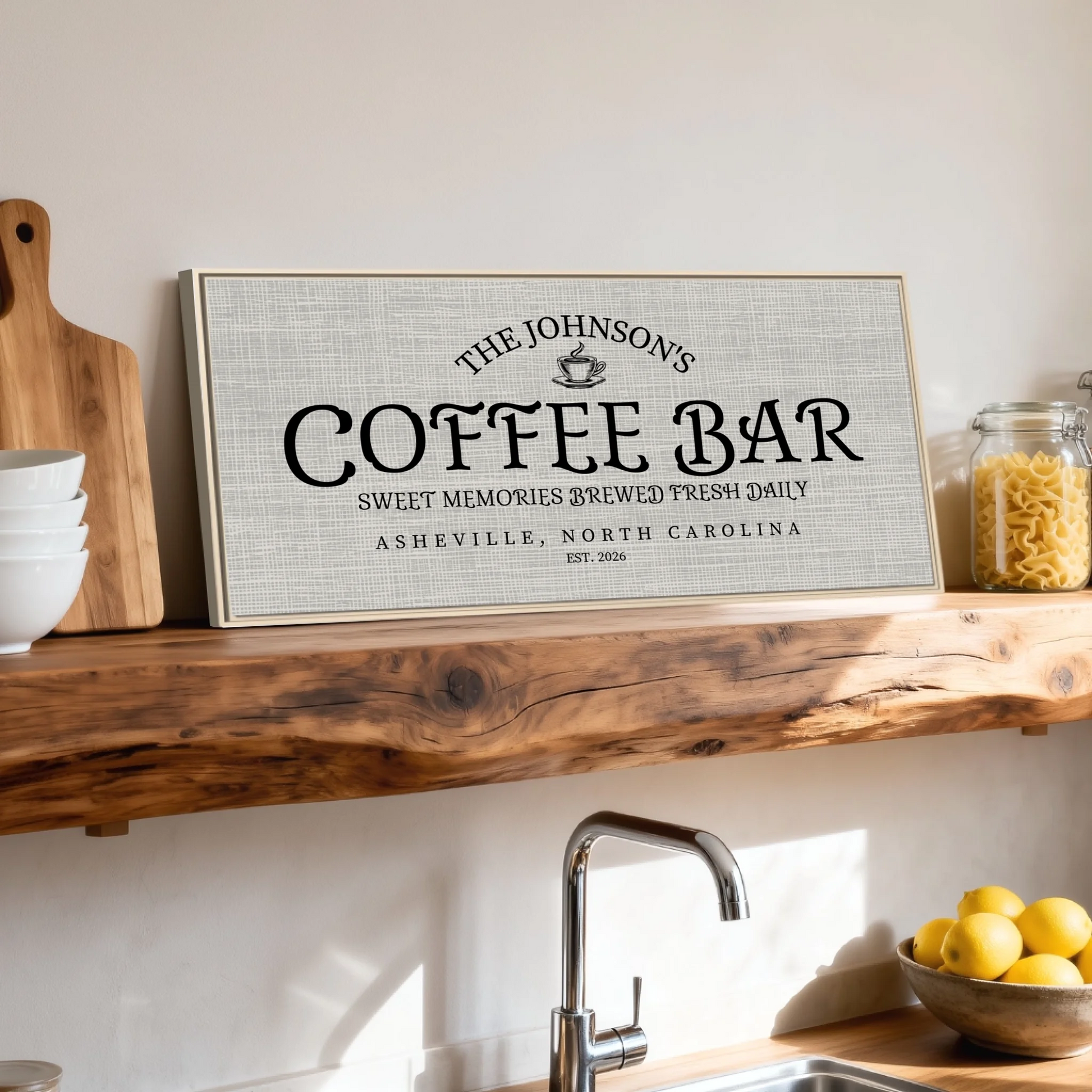 Shelf over kitchen sink natural framed wide format 2.1