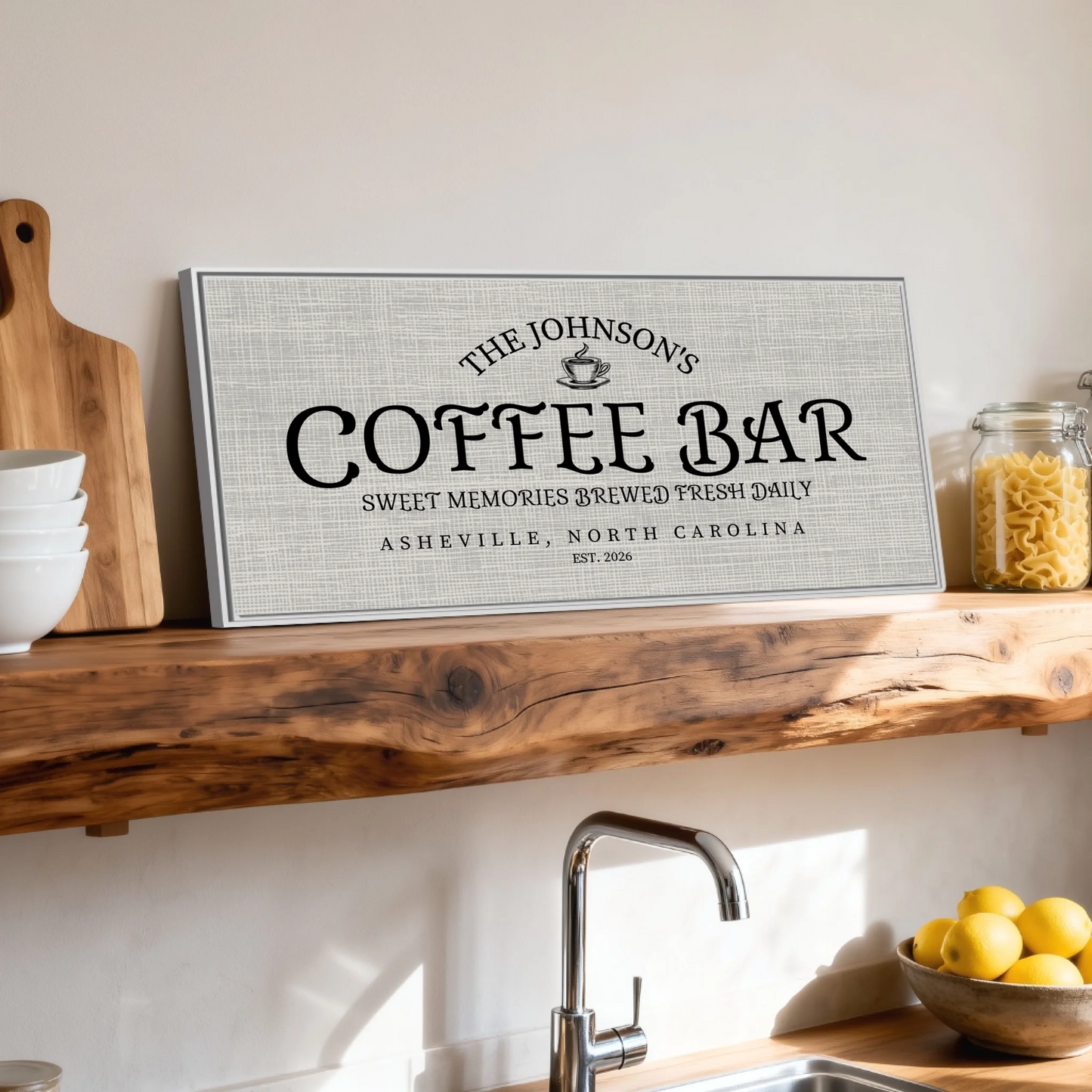 Shelf over kitchen sink white framed wide format 2.1