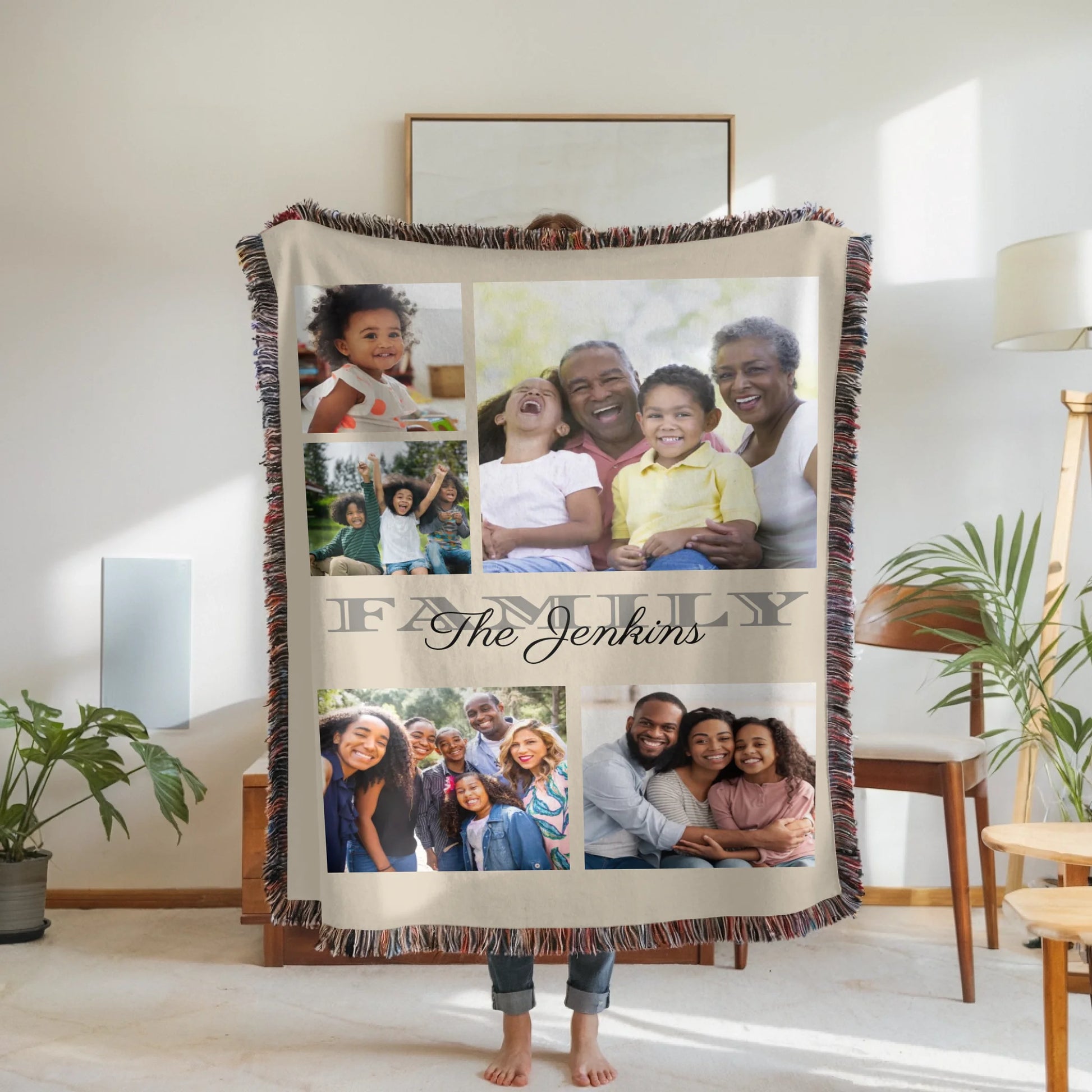 Woven Blanket Woman Holding for use as mockup within TeeinBlue-Background