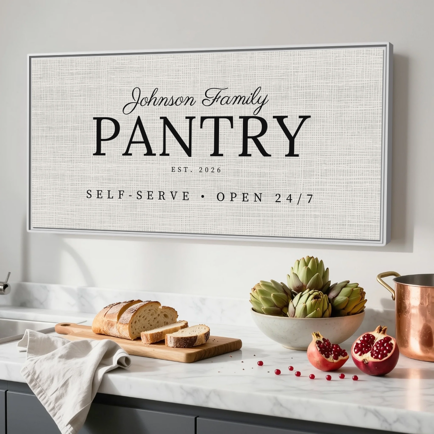 Kitchen White Framed Wide Format 2.1 Canvas Mockup