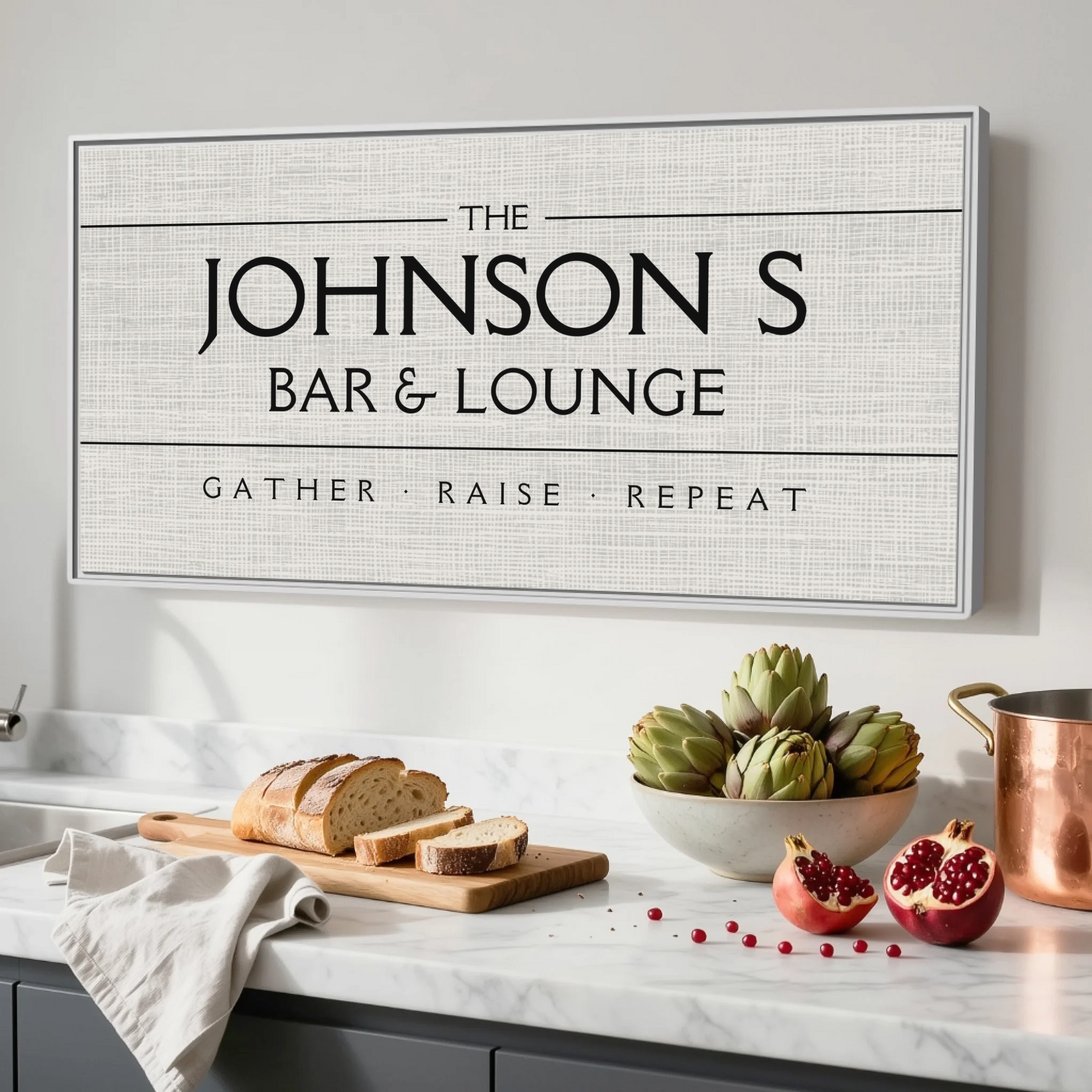Kitchen White Framed Wide Format 2.1 Canvas Mockup