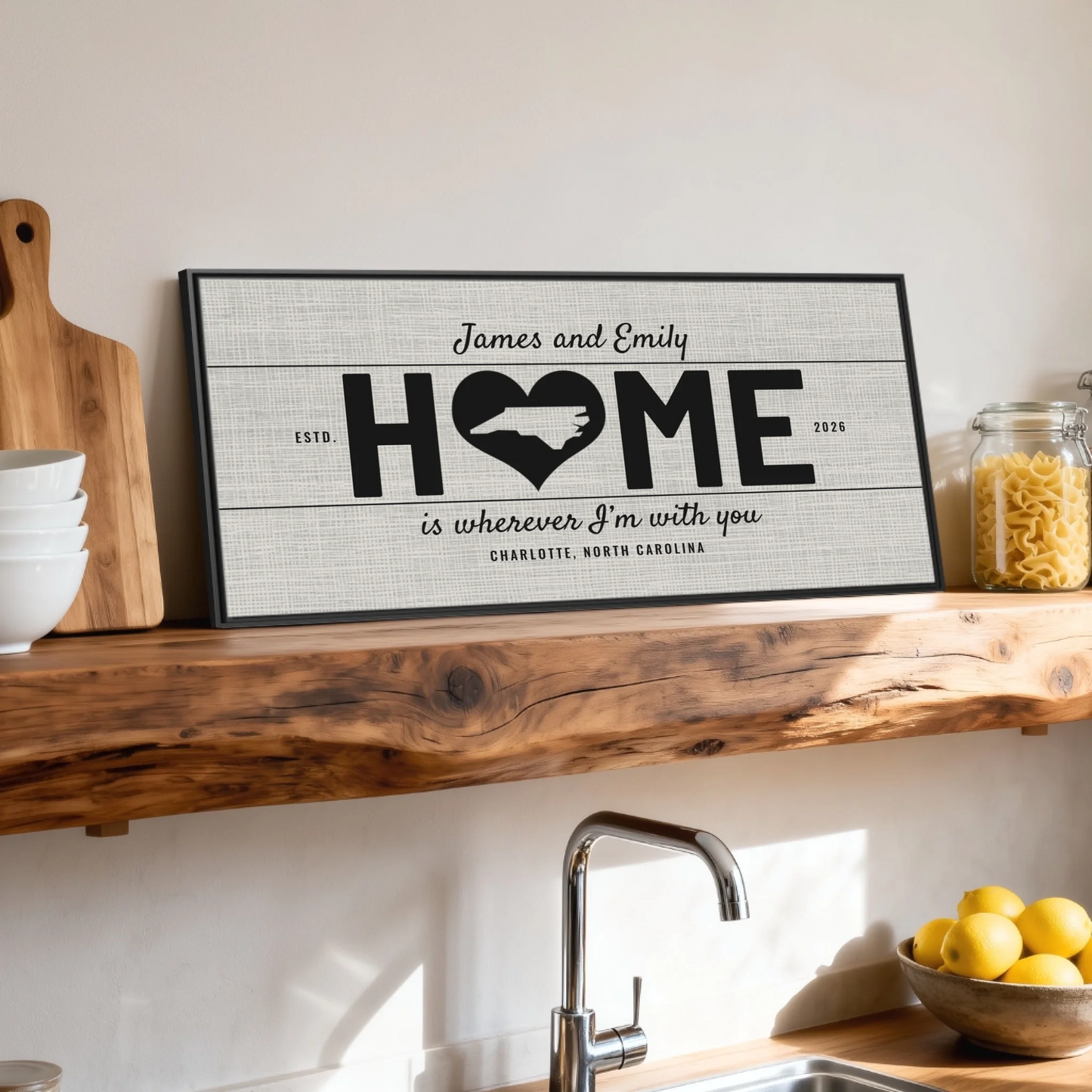Shelf over kitchen sink black framed wide format 2.1