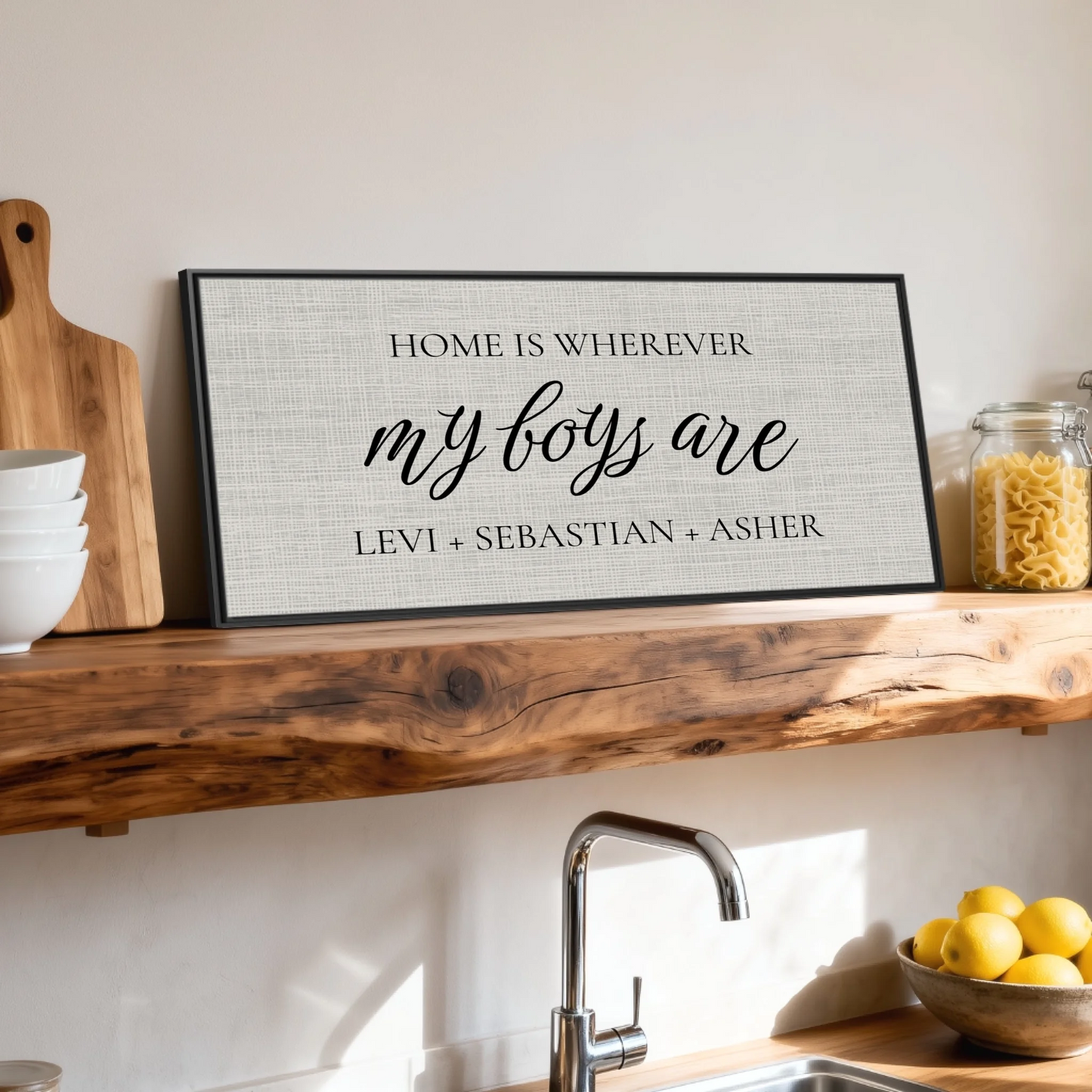 Shelf over kitchen sink black framed wide format 2.1