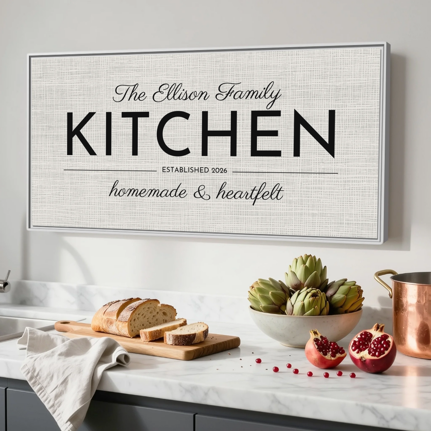 Kitchen White Framed Wide Format 2.1 Canvas Mockup