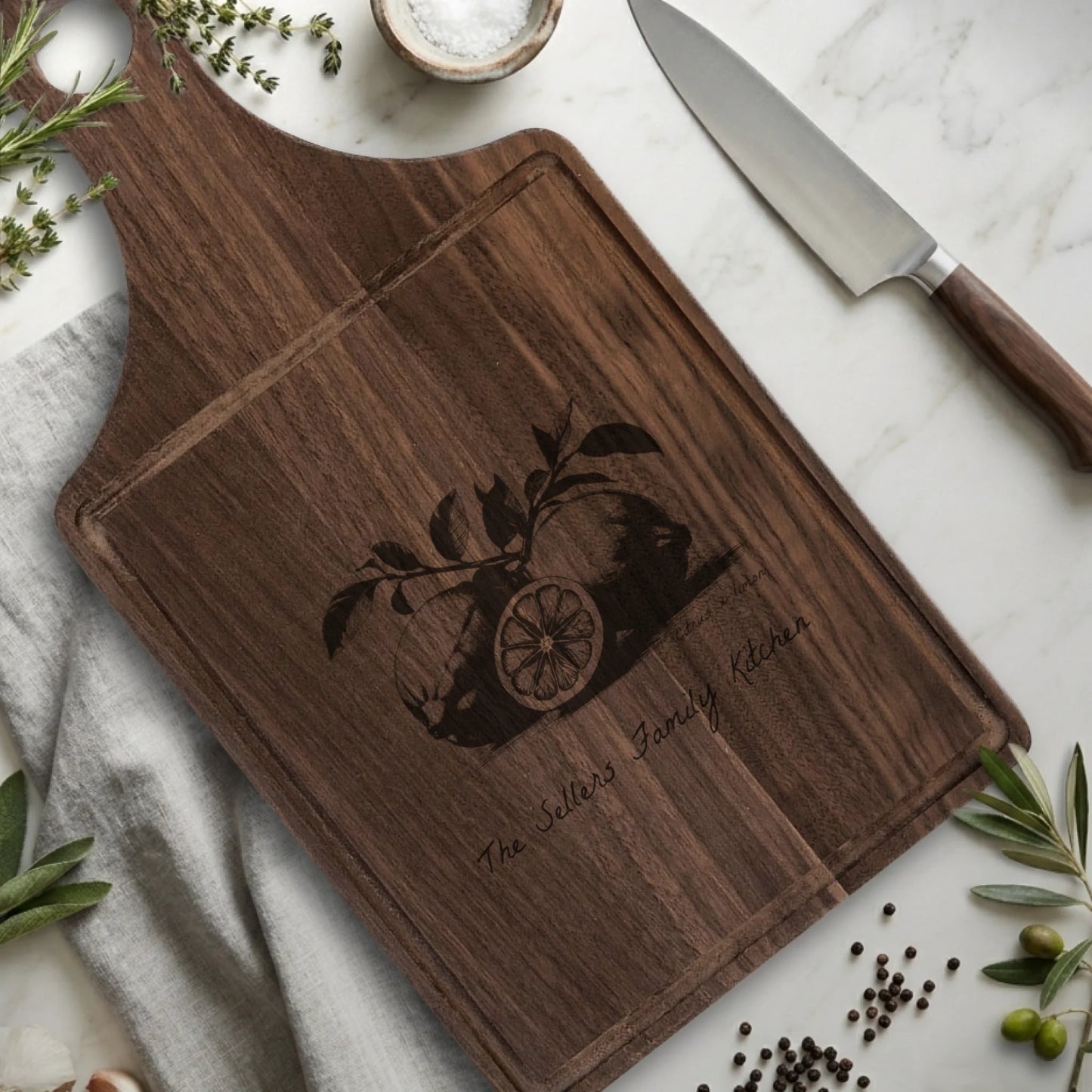 Paddle Cutting Board Walnut with Drip for TIB