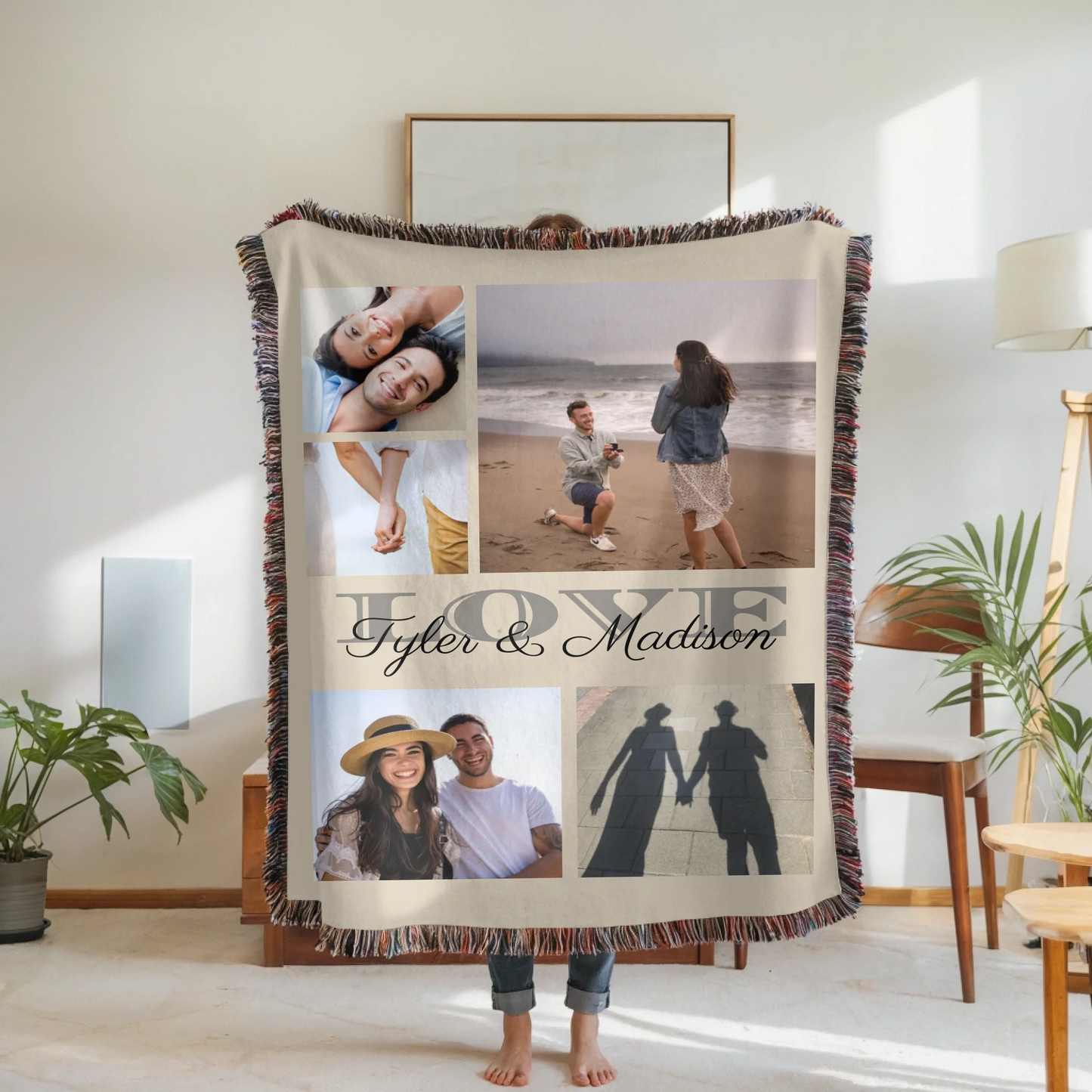 Woven Blanket Woman Holding for use as mockup within TeeinBlue-Background