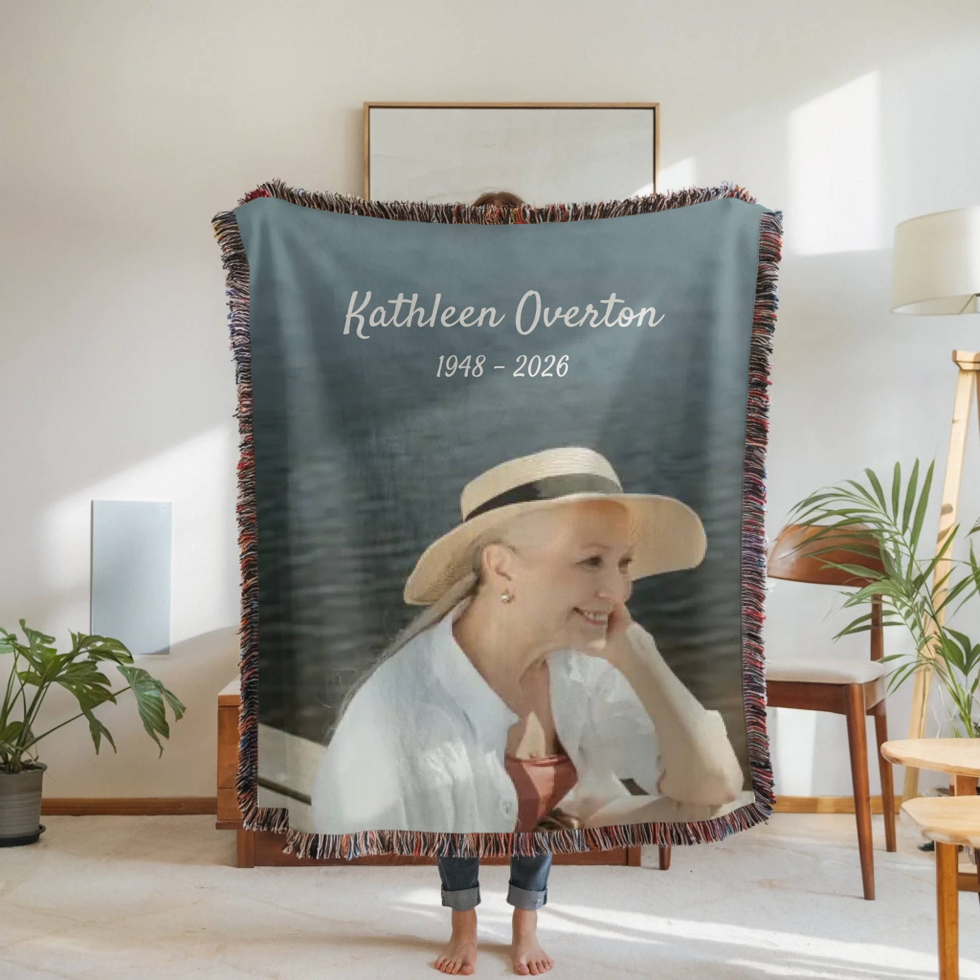 Woven Blanket Woman Holding for use as mockup within TeeinBlue-Background