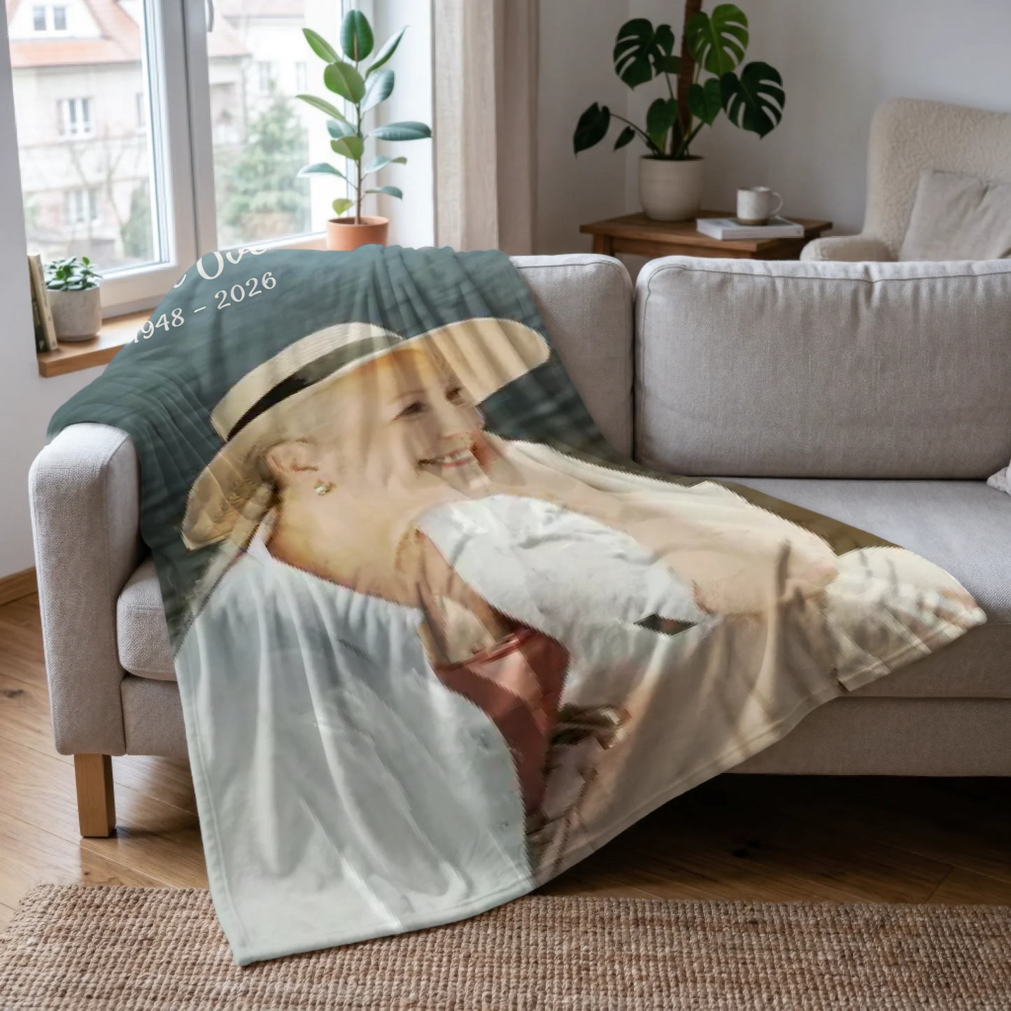Loved One Memorial Photo Blanket with Picture & Message/Dates - Personalized