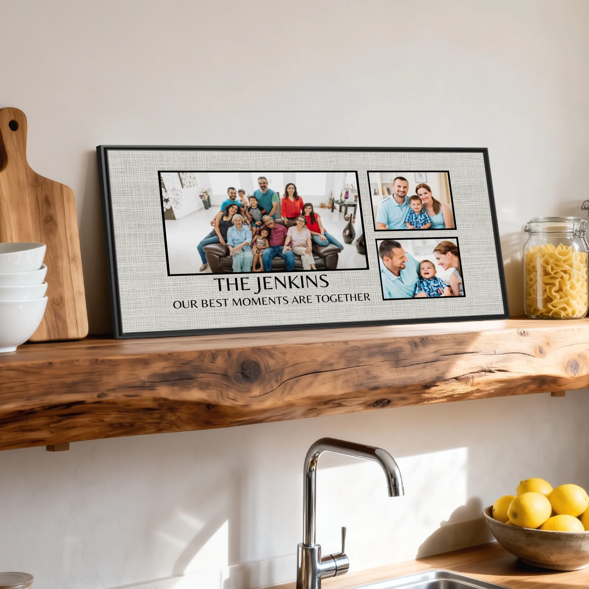 Shelf over kitchen sink black framed wide format 2.1