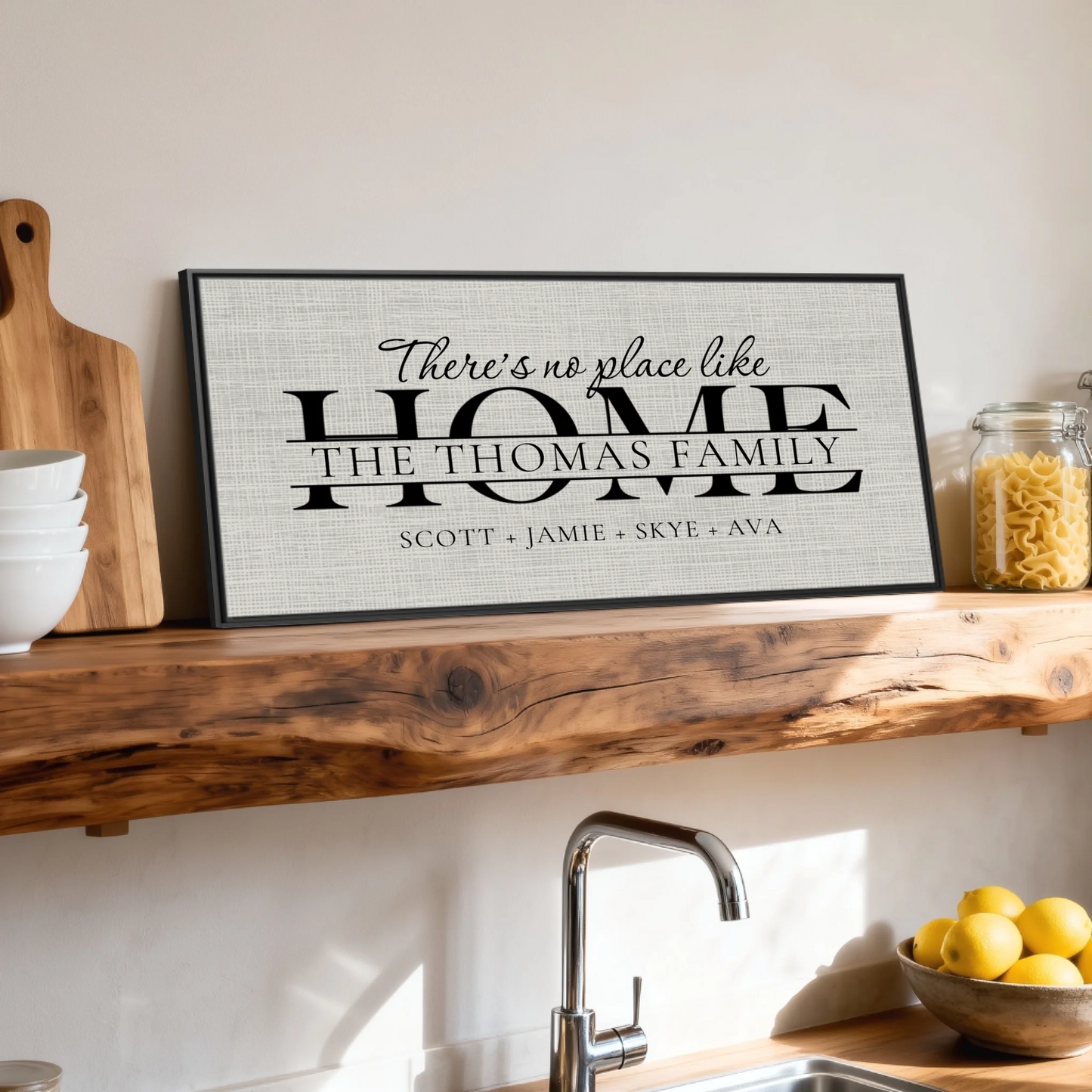 Shelf over kitchen sink black framed wide format 2.1