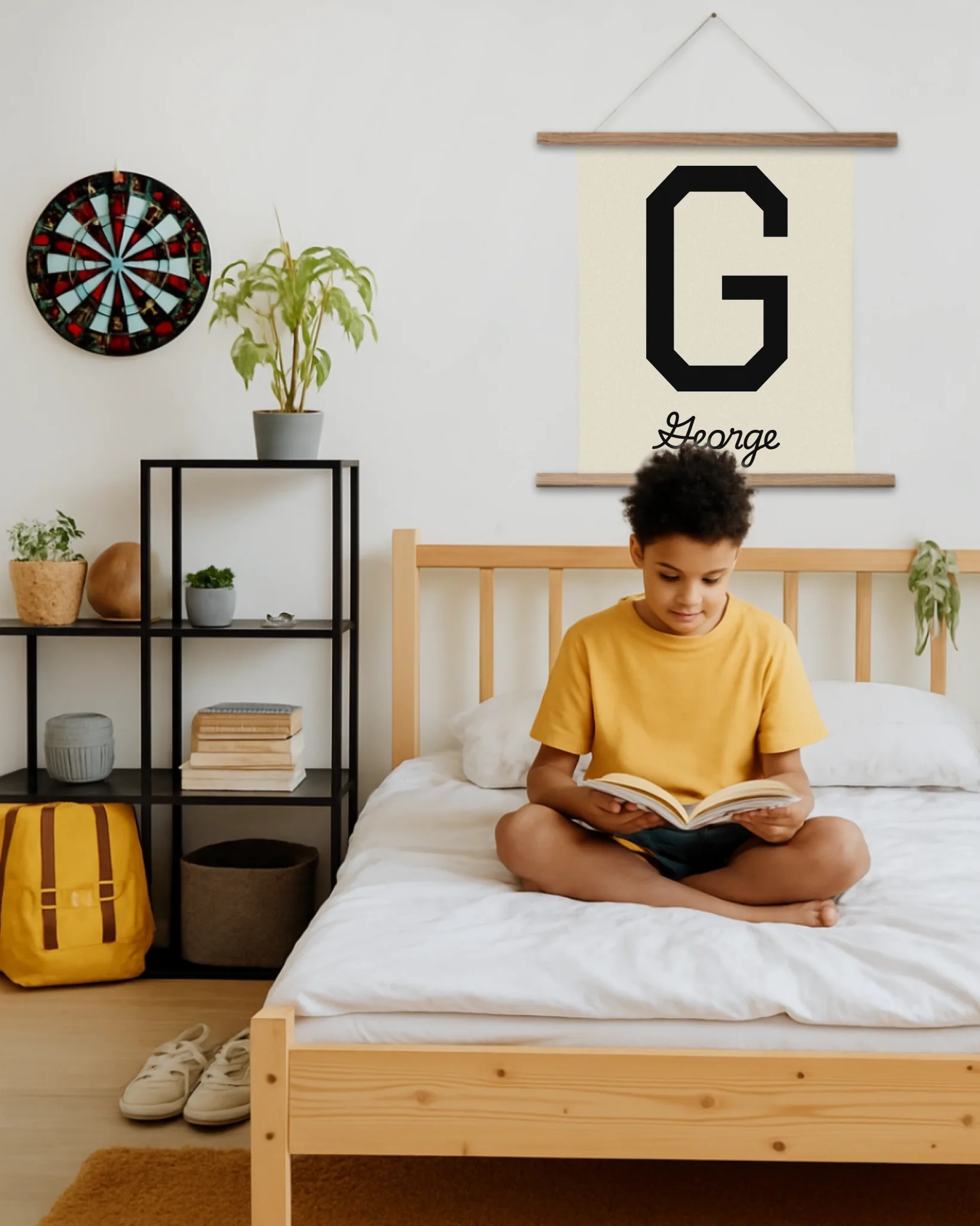 26x36 Wall Tapestry Boy on Bed Mockup