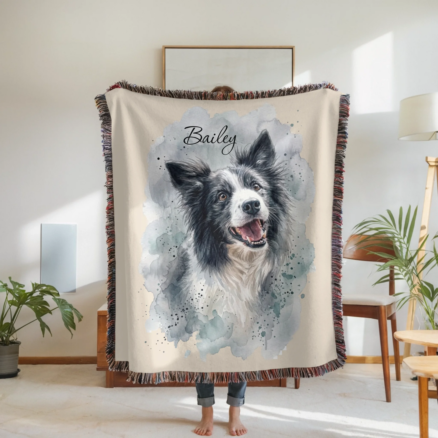 Woven Blanket Woman Holding for use as mockup within TeeinBlue-Background