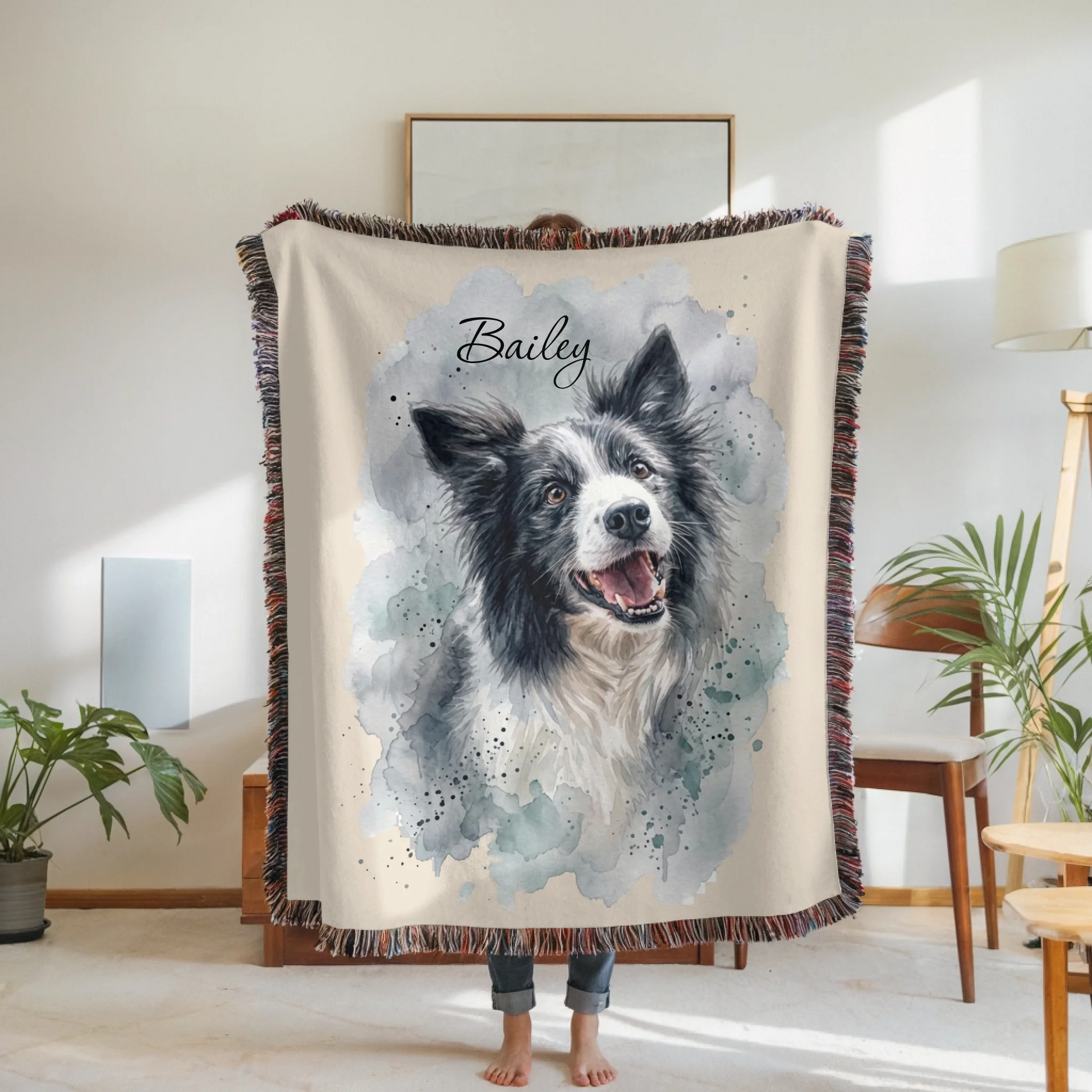 Woven Blanket Woman Holding for use as mockup within TeeinBlue-Background