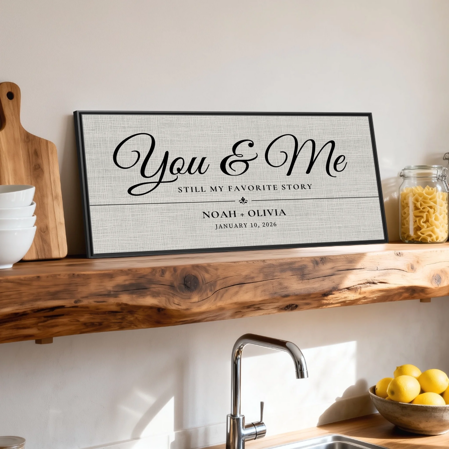 Shelf over kitchen sink black framed wide format 2.1