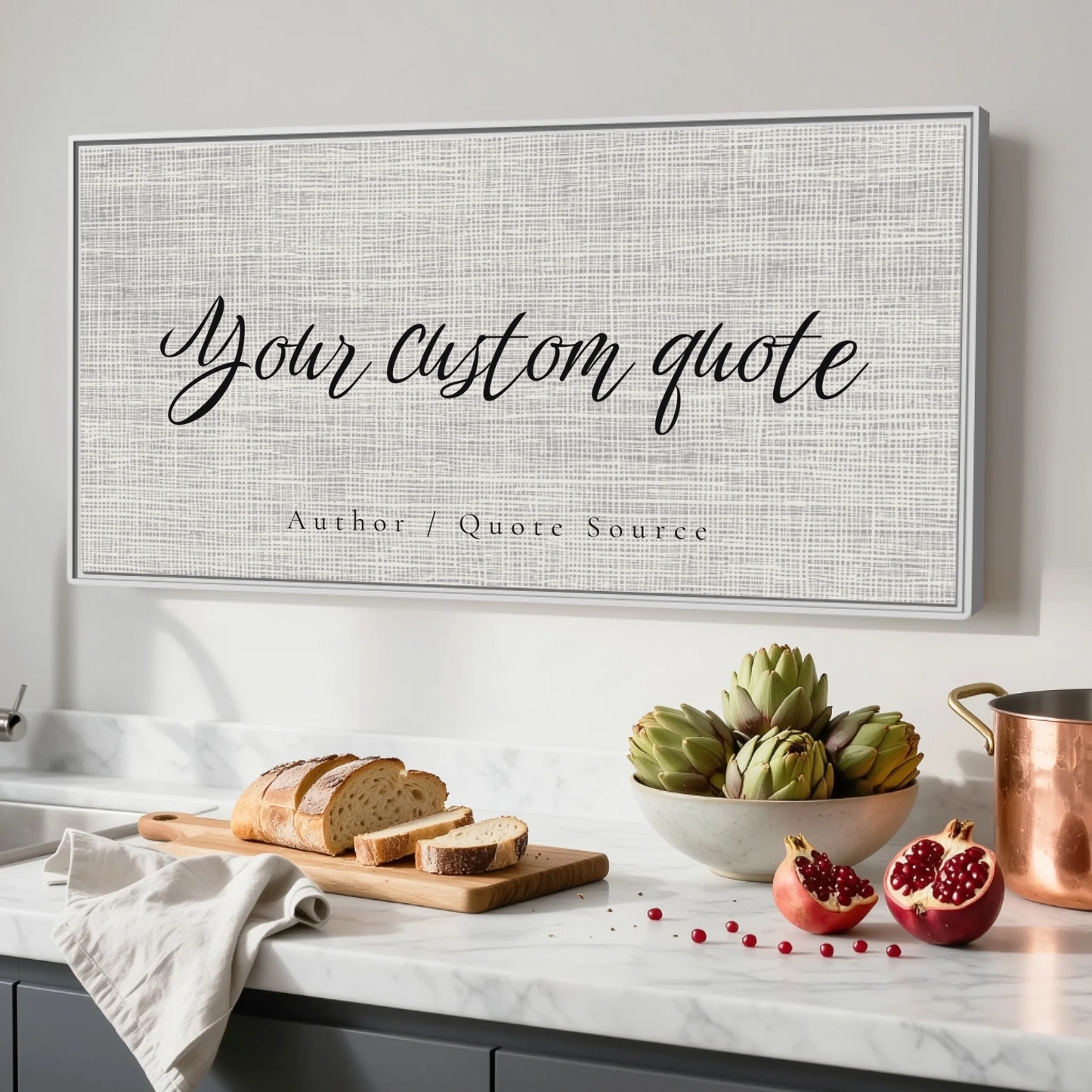 Kitchen White Framed Wide Format 2.1 Canvas Mockup