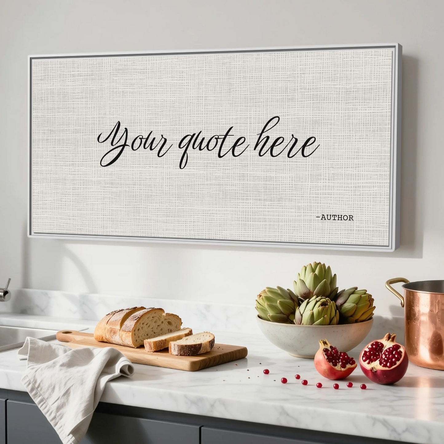 Kitchen White Framed Wide Format 2.1 Canvas Mockup