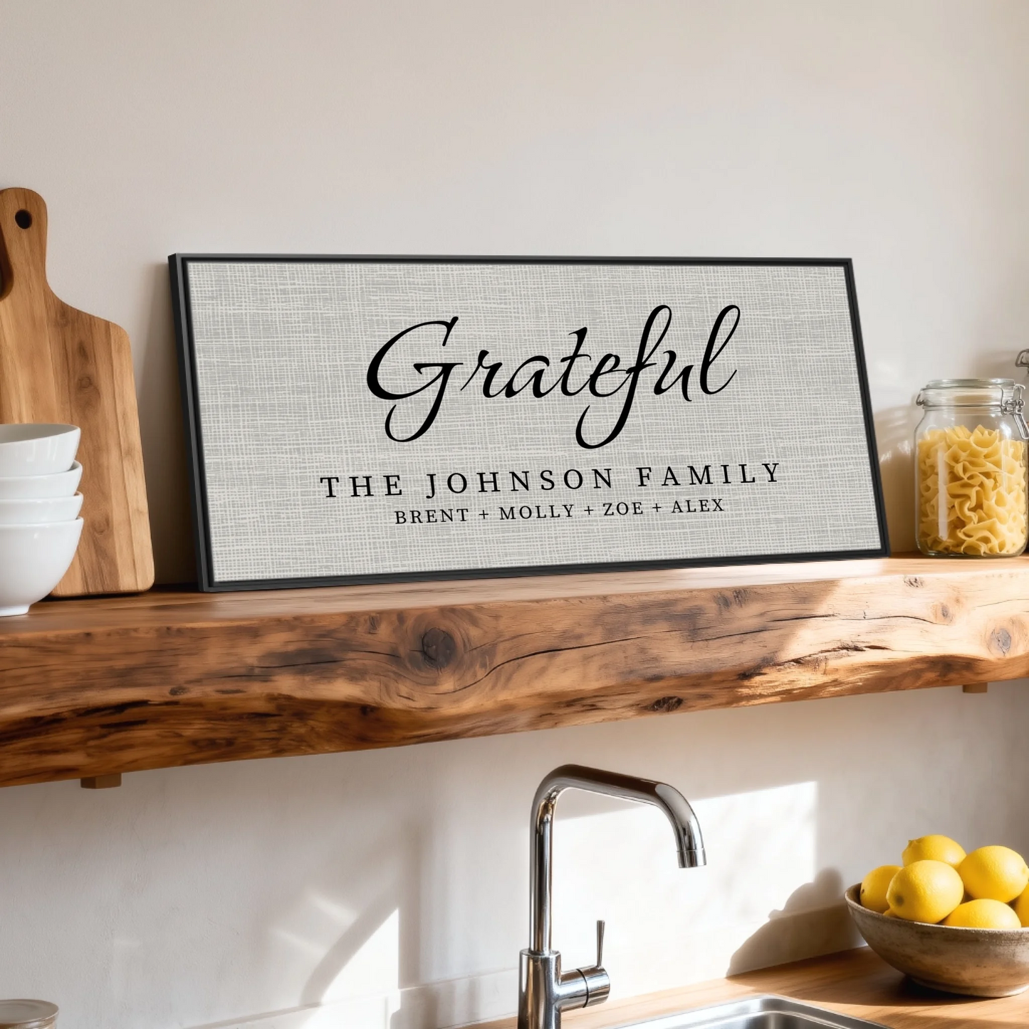 Shelf over kitchen sink black framed wide format 2.1