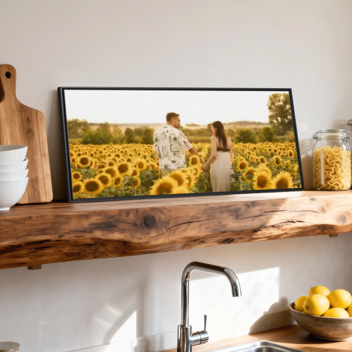 Shelf over kitchen sink black framed wide format 2.1