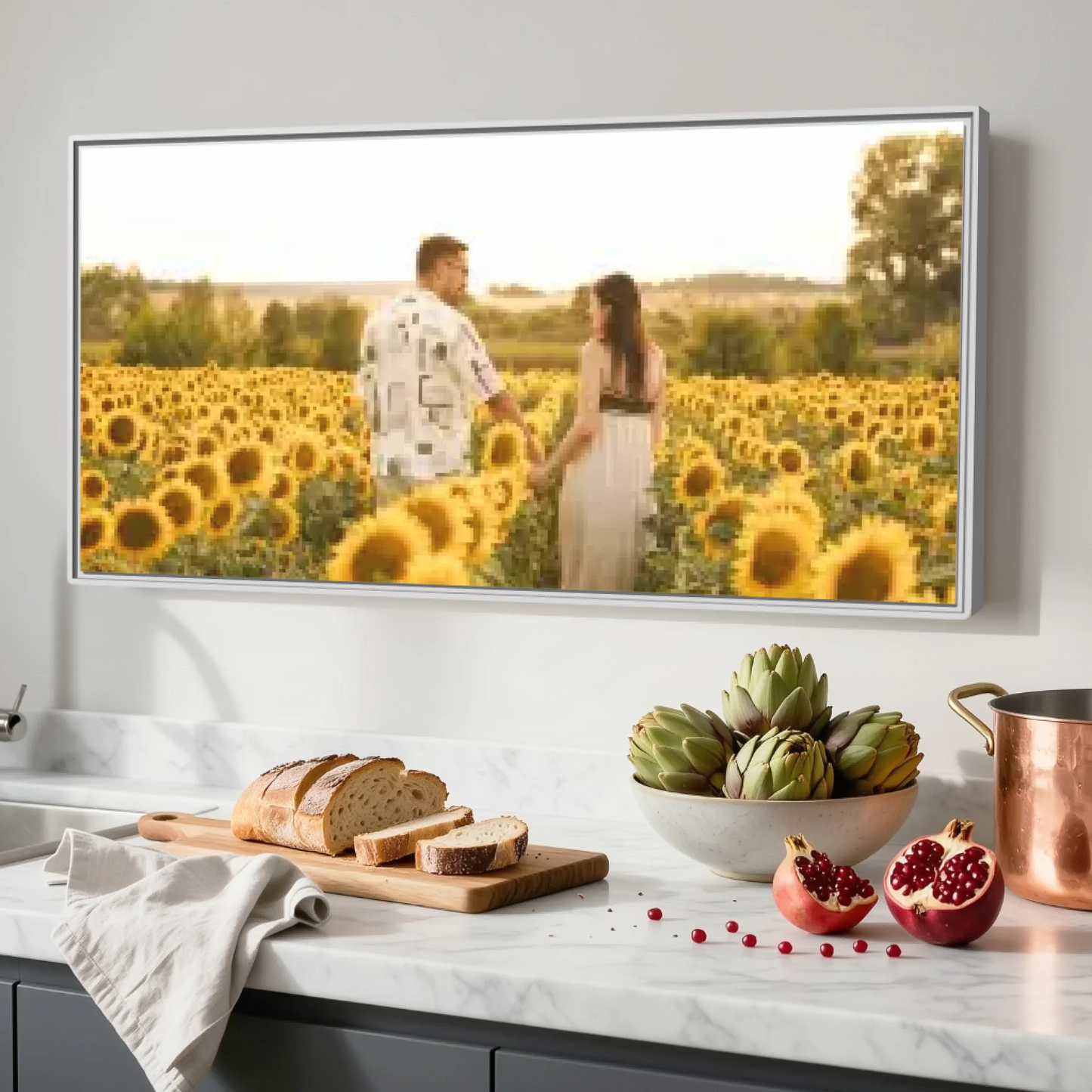 Kitchen White Framed Wide Format 2.1 Canvas Mockup