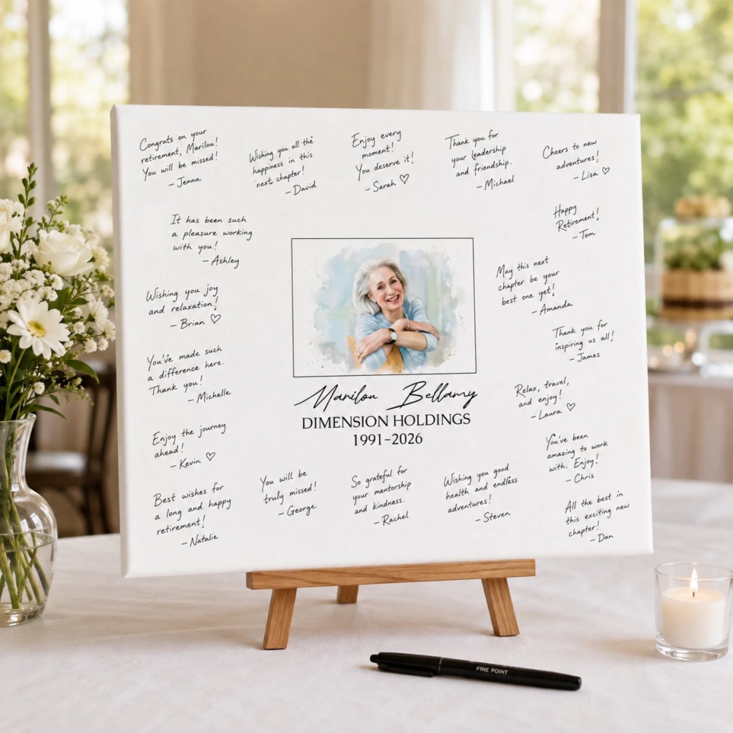 Retirement Watercolor Style Canvas Message Board