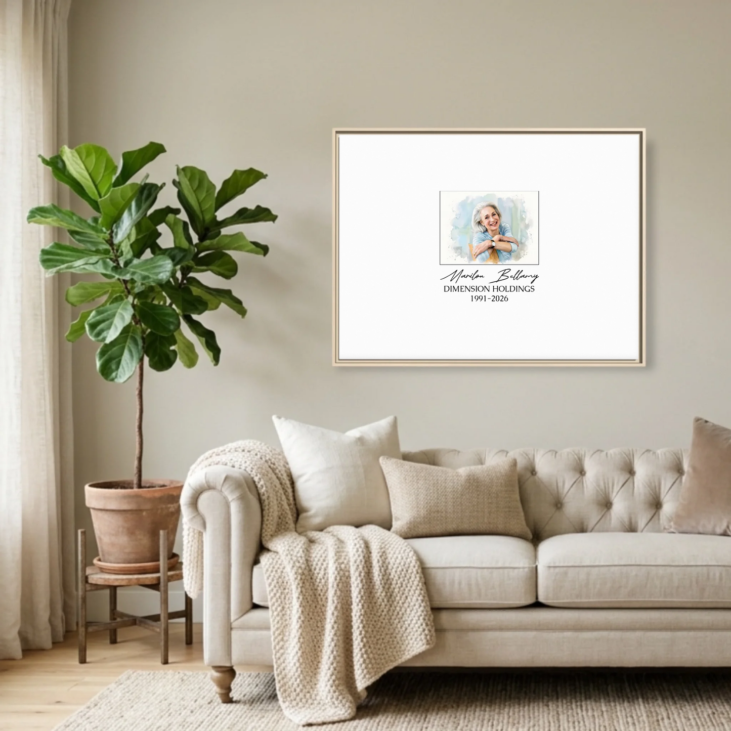 Natural Framed Horizontal 4.3 Rectangular Canvas Lifestyle Mockup