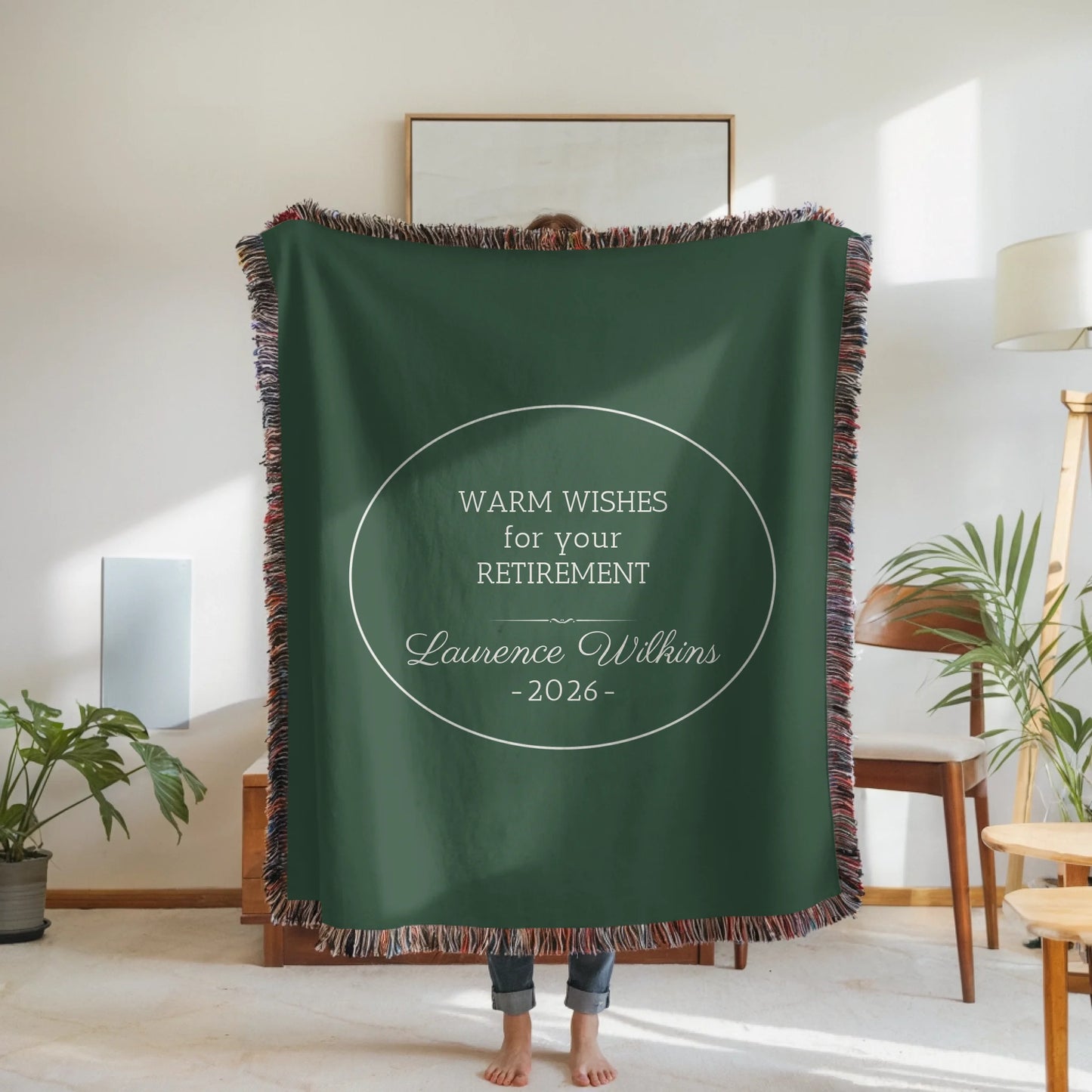 Woven Blanket Woman Holding for use as mockup within TeeinBlue-Background