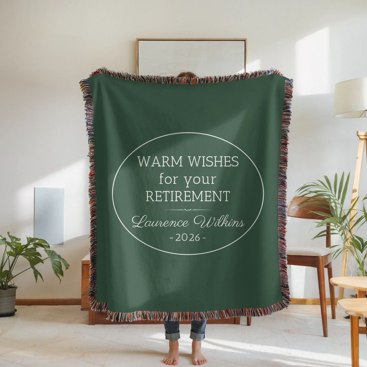 Woven Blanket Woman Holding for use as mockup within TeeinBlue-Background