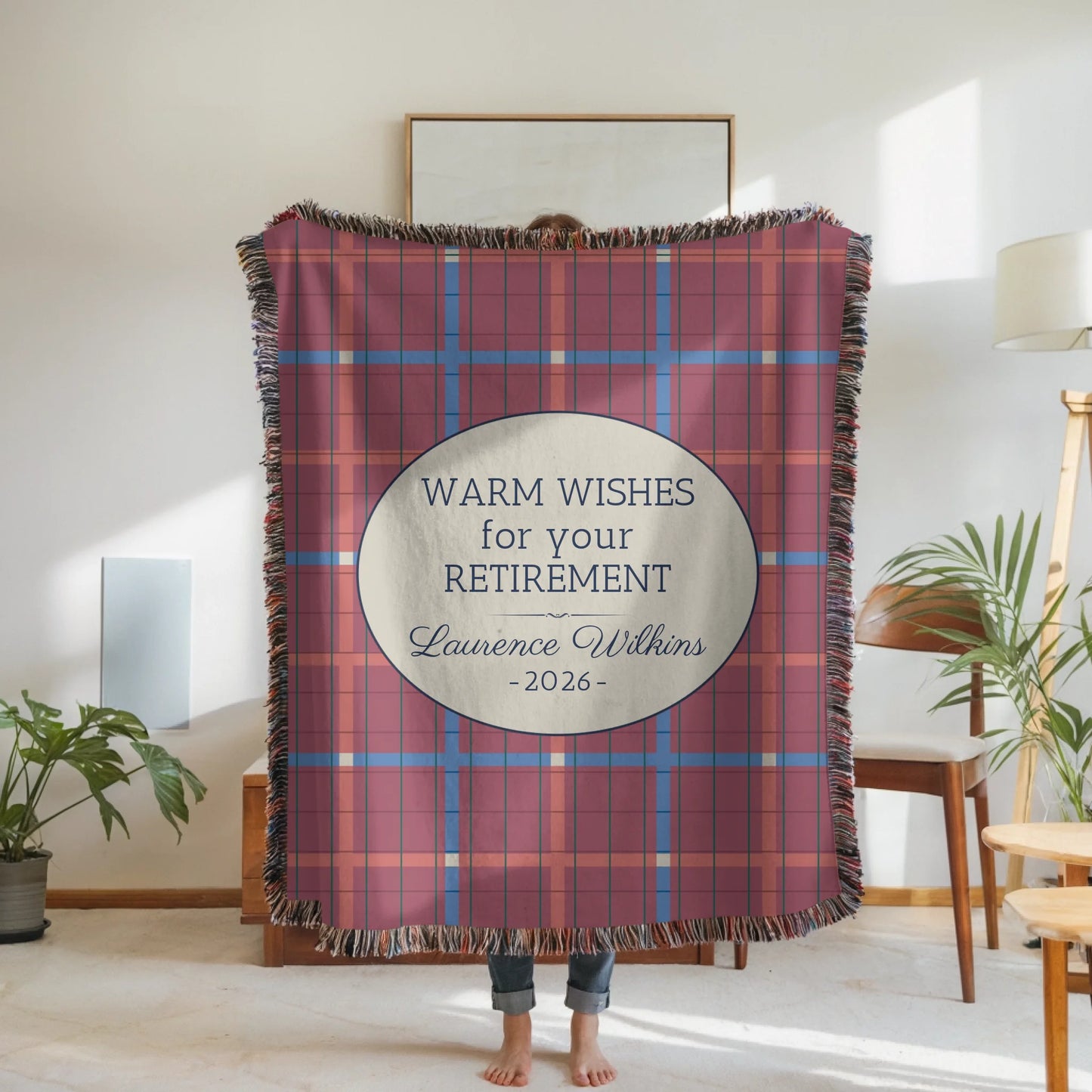 Woven Blanket Woman Holding for use as mockup within TeeinBlue-Background